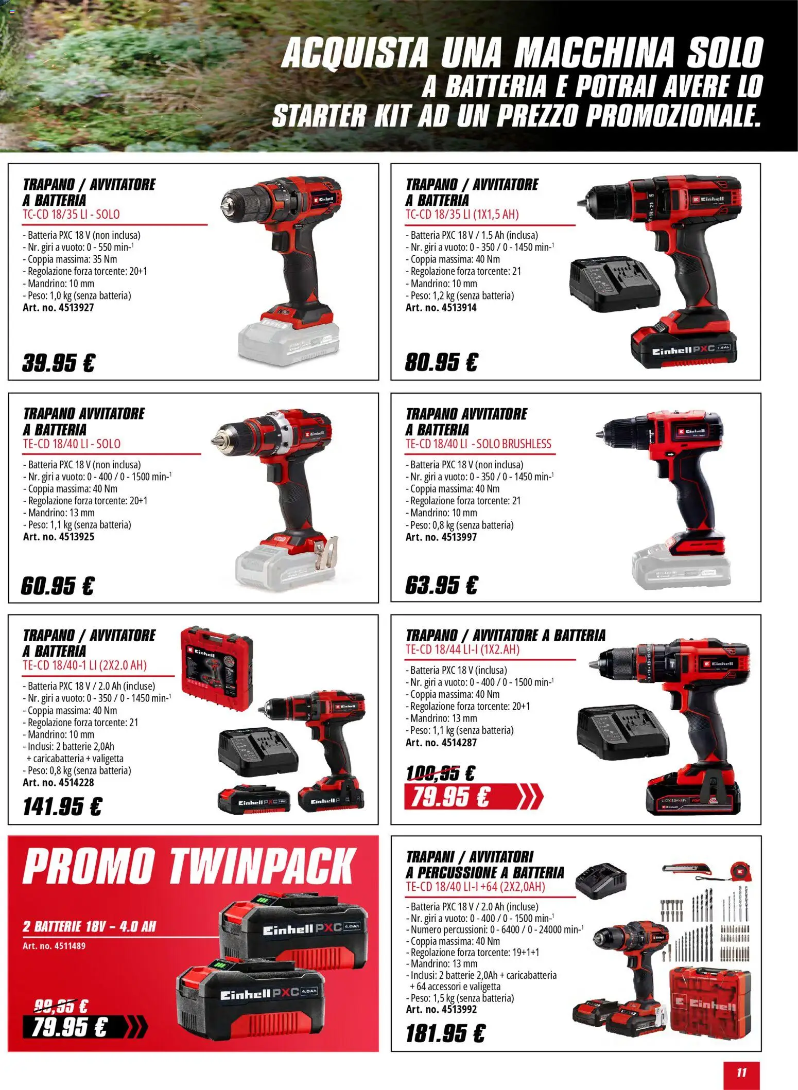 Volantino Einhell del 02.02.2026 | Pagina: 11 | Prodotti: Avvitatore, Trapano, Valigetta, Batterie