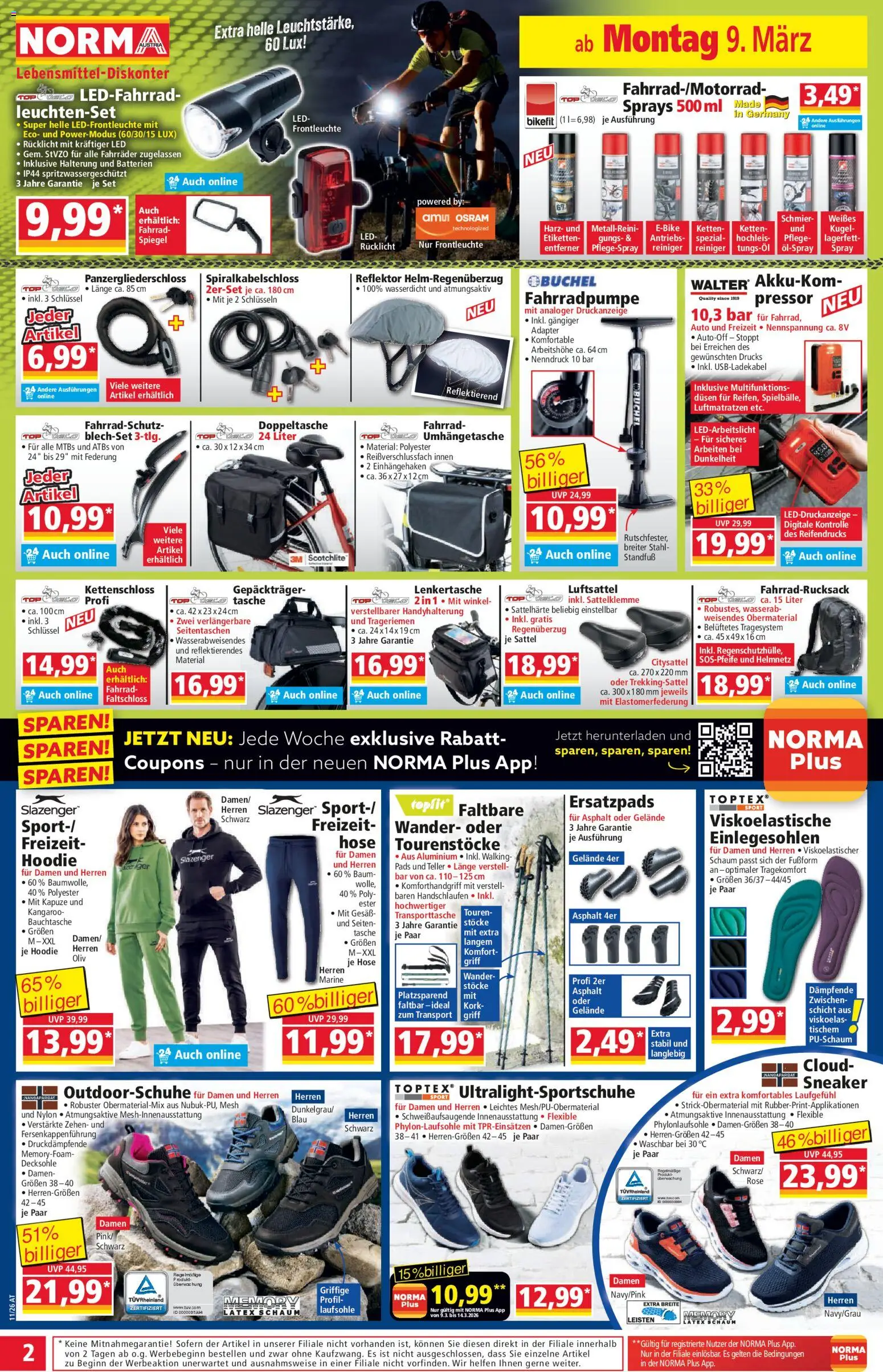 Norma Flugblatt gültig ab 09.03.2026 | Seite: 2 | Produkte: Hose, Tasche, Adapter, Spiegel