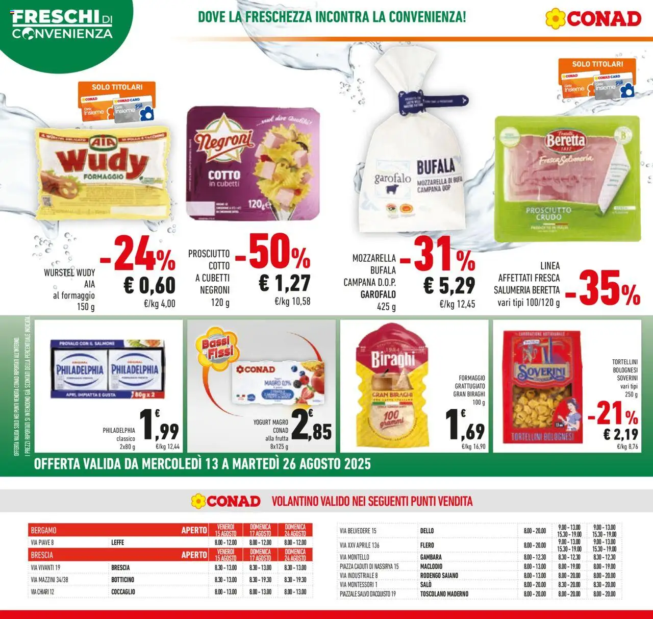 Volantino Conad del 13.08.2025 | Pagina: 12 | Prodotti: Salmone, Frutta, Prosciutto, Wurstel