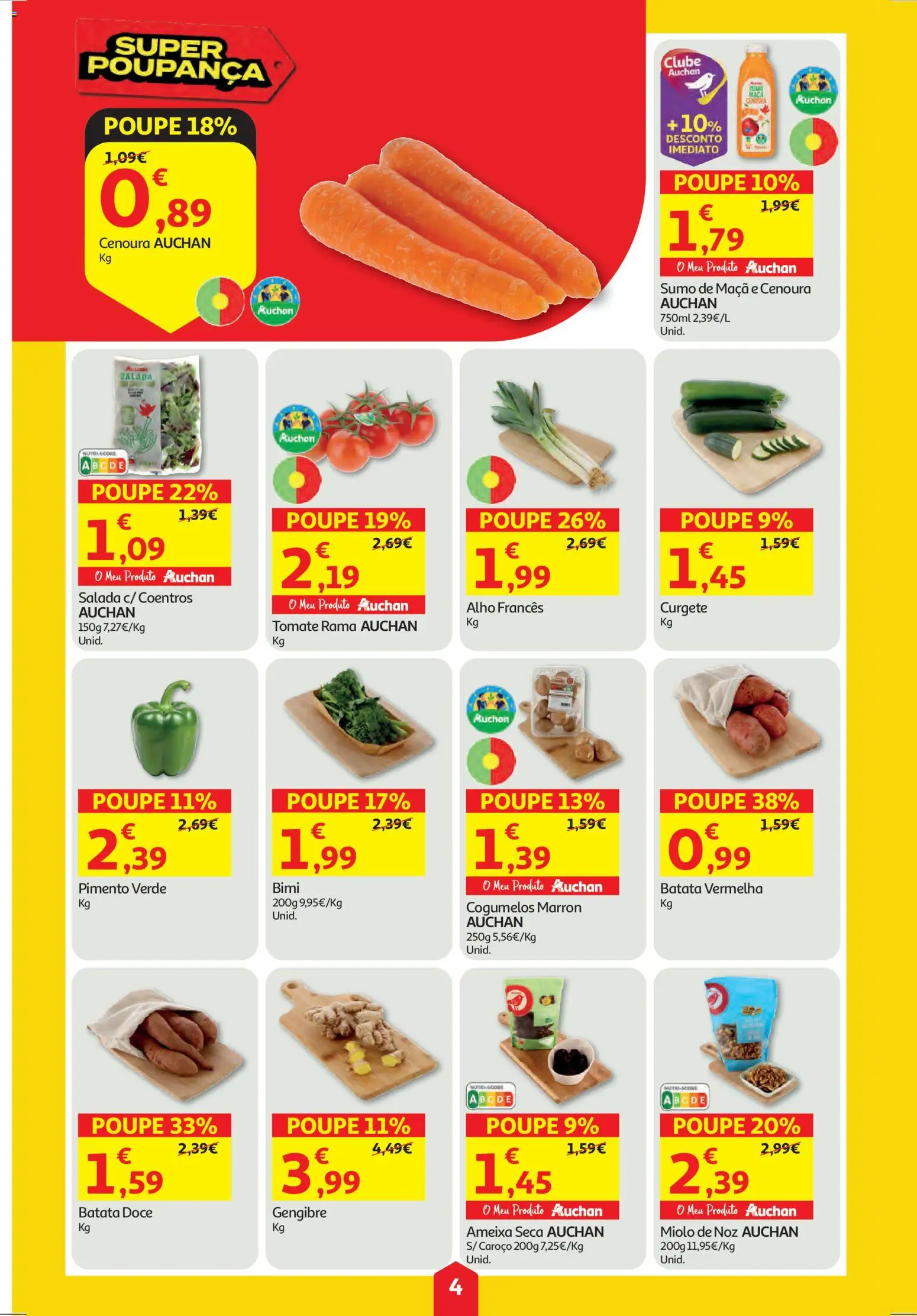 Auchan folheto │ válido de 22.01.2026 | Página: 4 | Produtos: Batata, Sumo, Cogumelos, Salada
