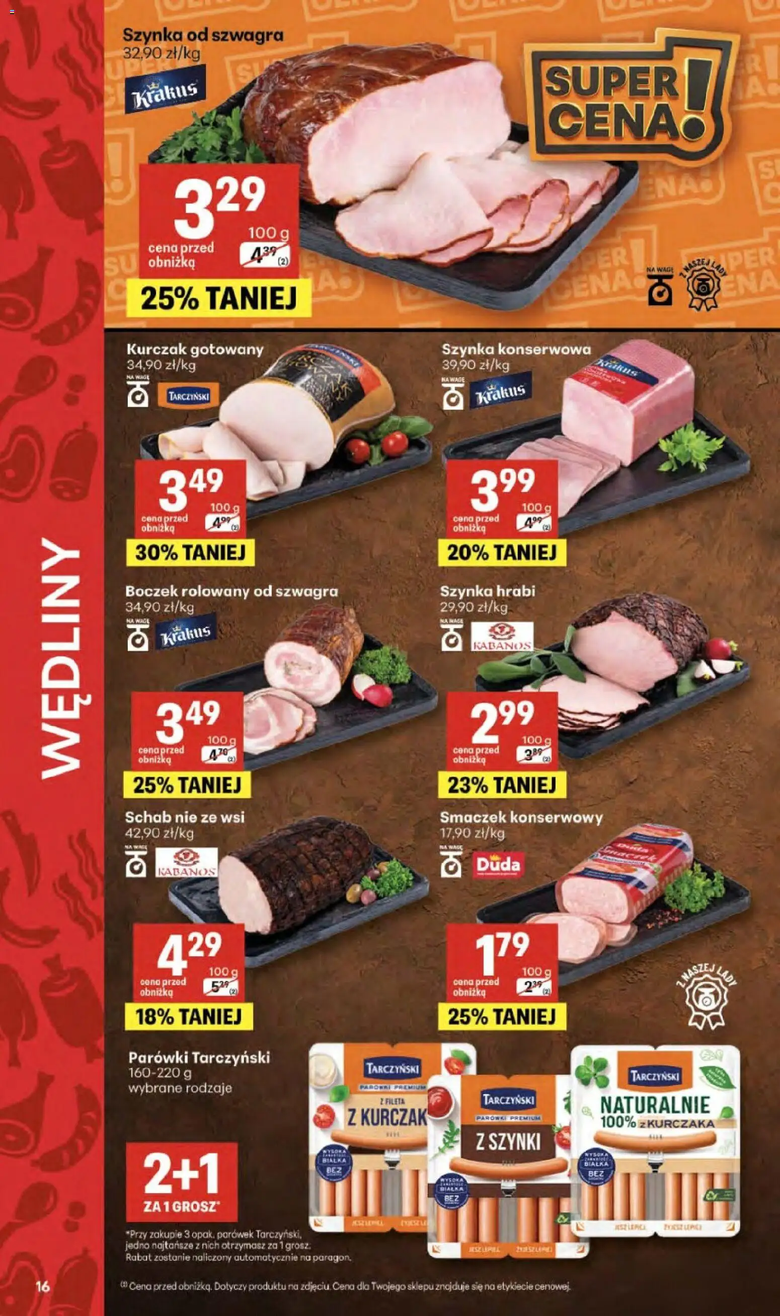 Delikatesy Centrum gazetka - Sklepy Własne od 23.04.2026 | Strona: 16 | Produkty: Kurczak, Szynka, Parówki tarczyński, Boczek