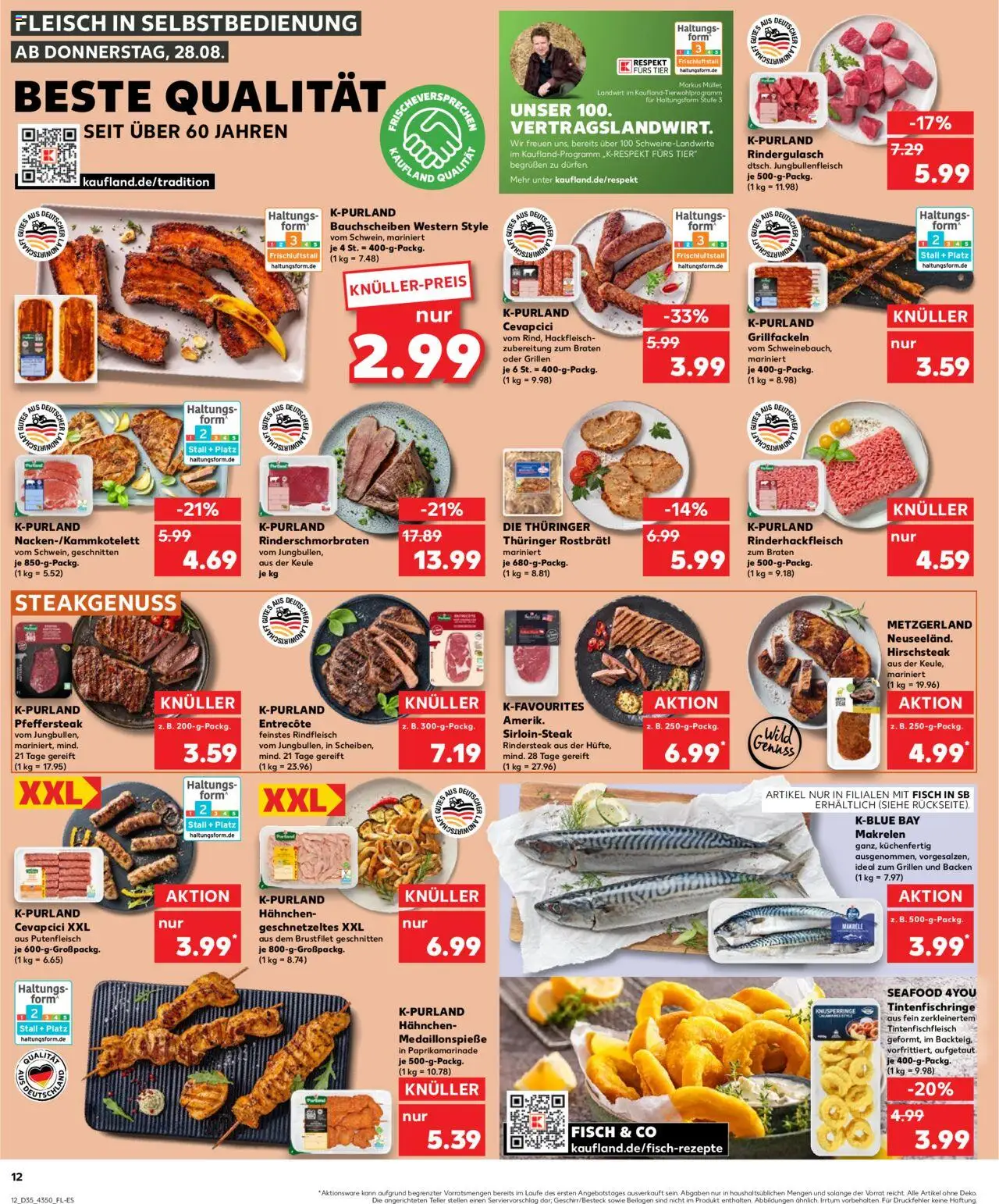 Kaufland prospekt Frankfurt (Oder)	 - gültig ab dem 28.08.2025 | Seite: 12 | Produkte: Rindergulasch, Entrecote, Fisch, Rindfleisch