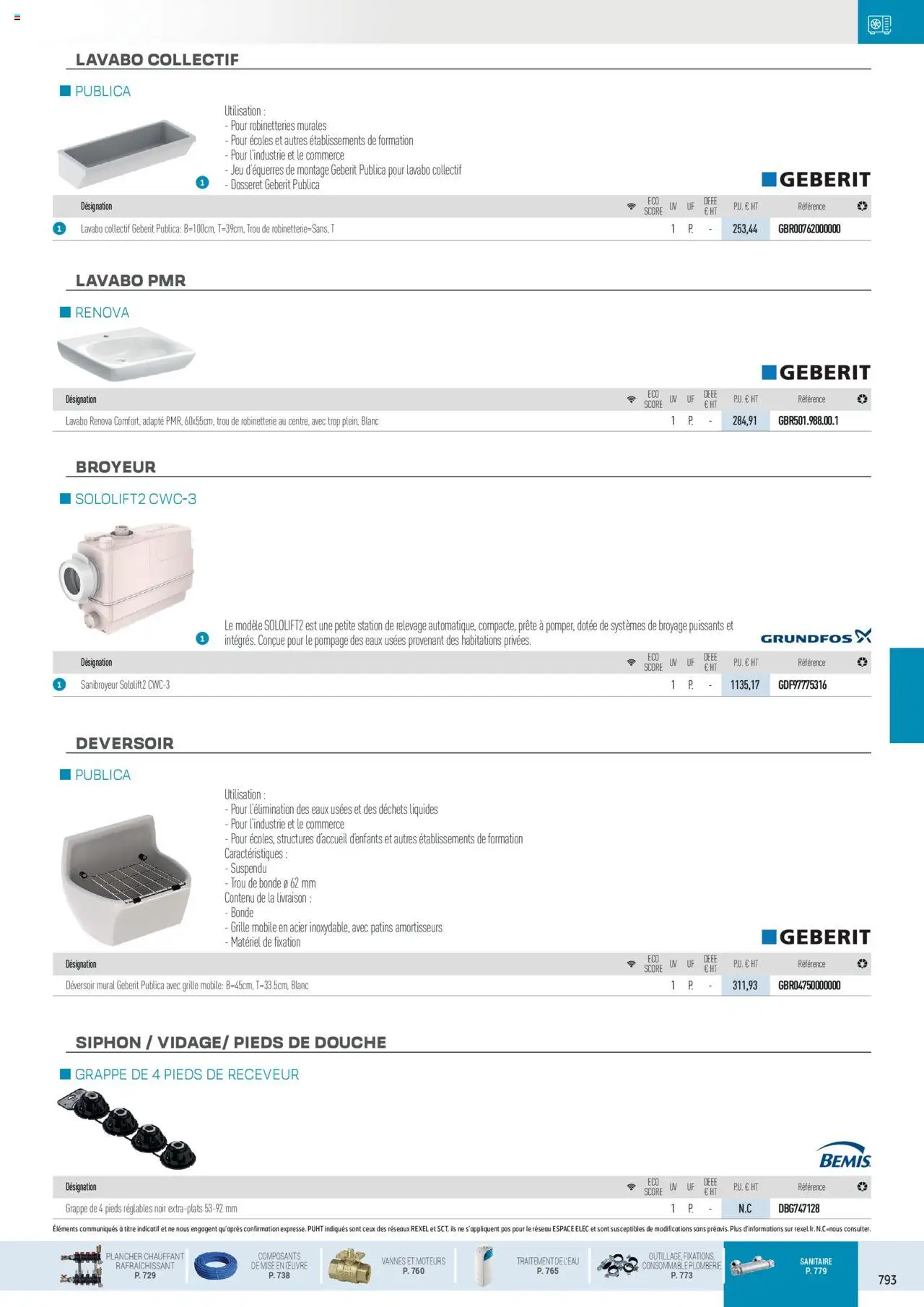  | Page: 135 | Produits: Broyeur, Lavabo, Douche