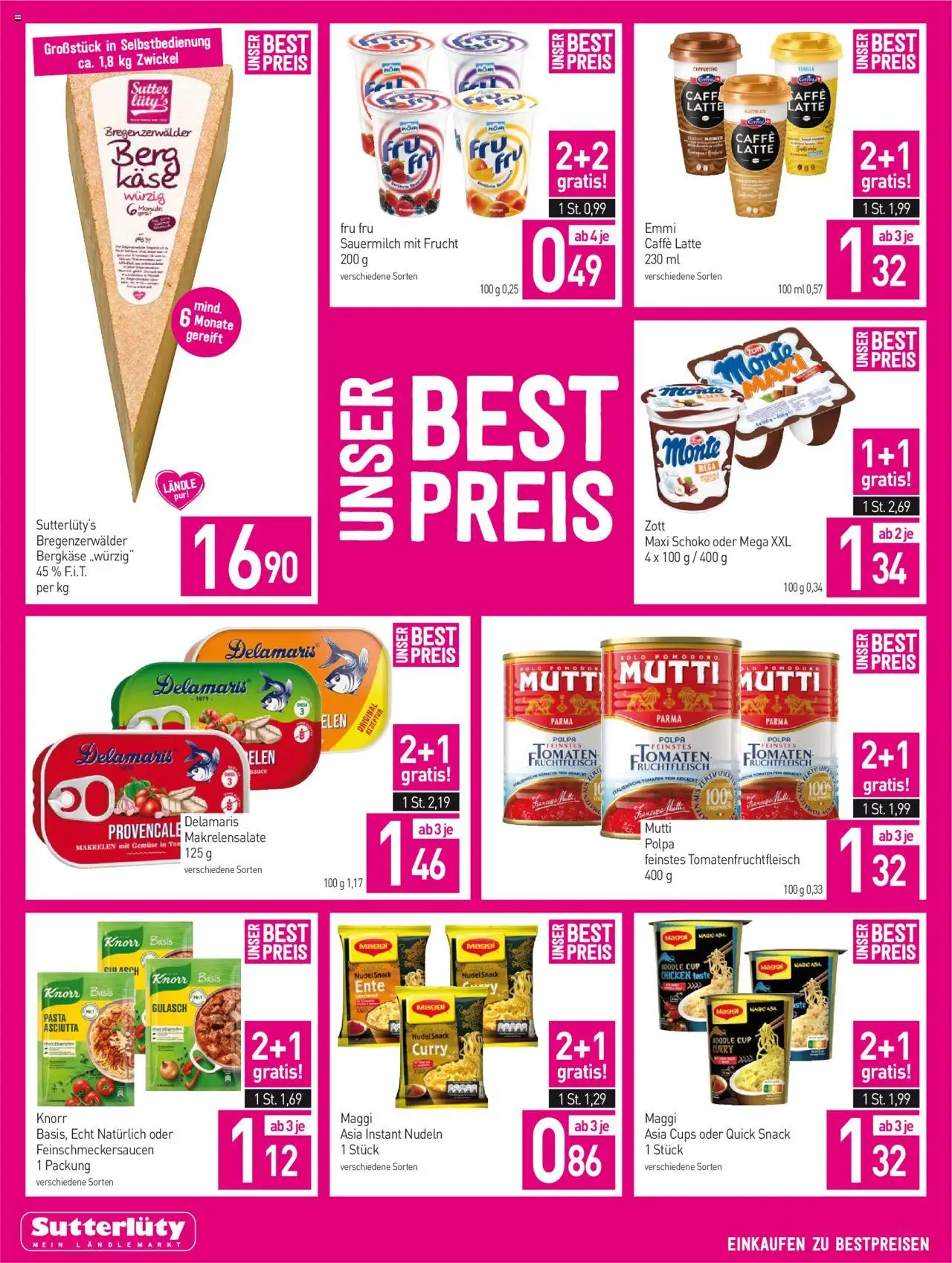 Sutterlüty Flugblatt gültig ab 07.08.2025 | Seite: 4 | Produkte: Pasta, Gemüse, Käse, Tomaten