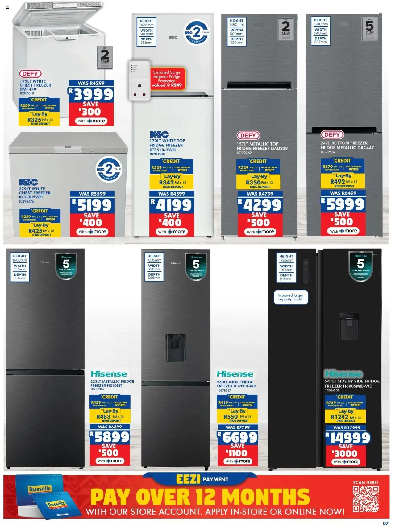 New Russells catalogue – valid from 16.10.2025 | Page: 7 | Products: Freezer, Fridge, Chest freezer