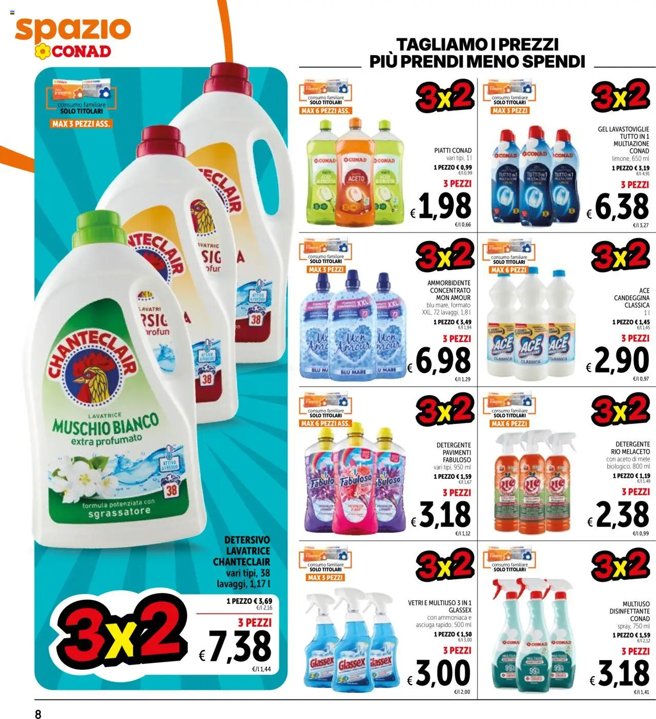 Volantino Spazio Conad del 17.10.2025 | Pagina: 8 | Prodotti: Detergente, Candeggina, Aceto di mele, Aceto