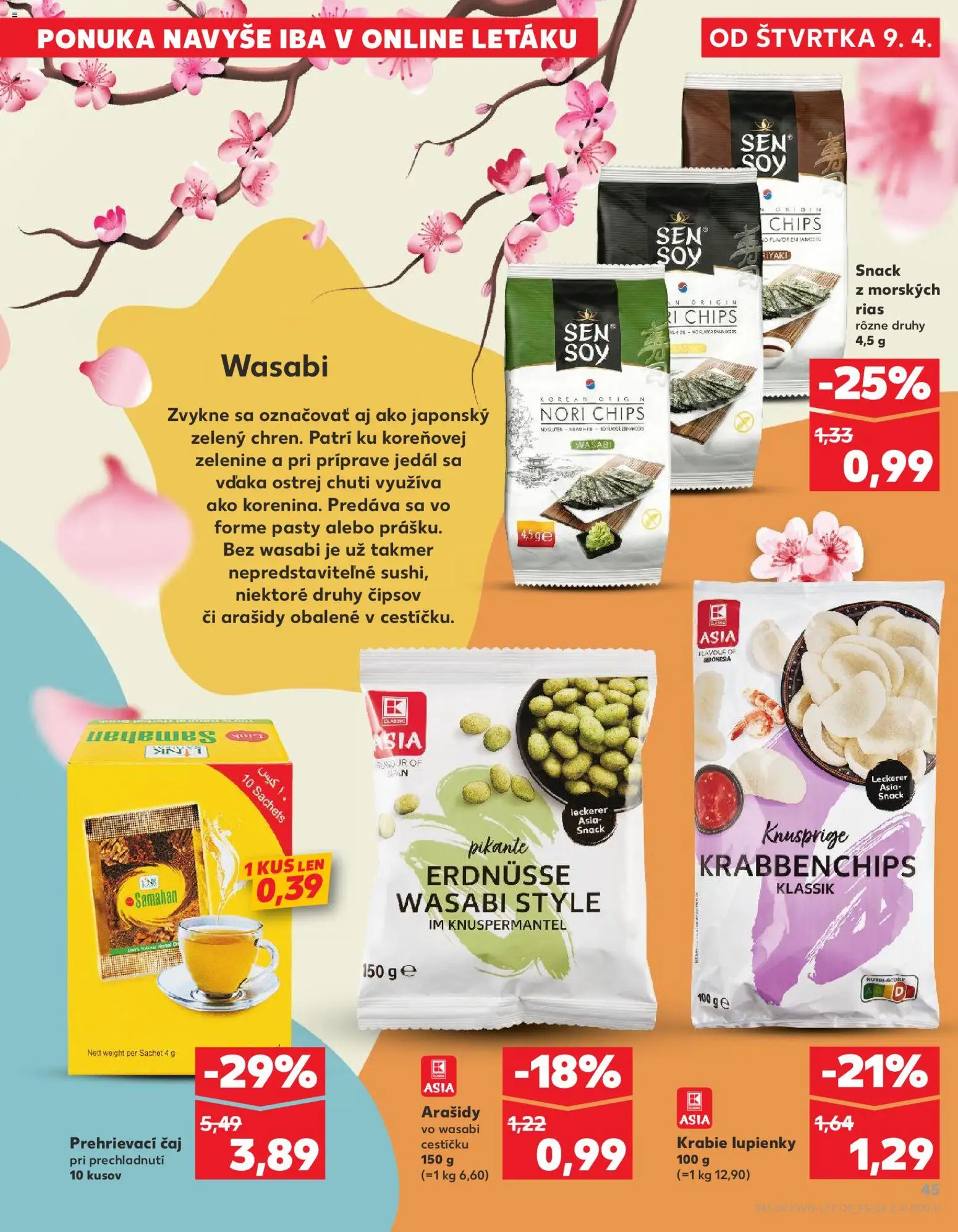 Kaufland SK akciós ujság - amely érvényes a következő dátumtól: 09.04.2026 | Oldal: 45 | Termékek: Chips, Wasabi