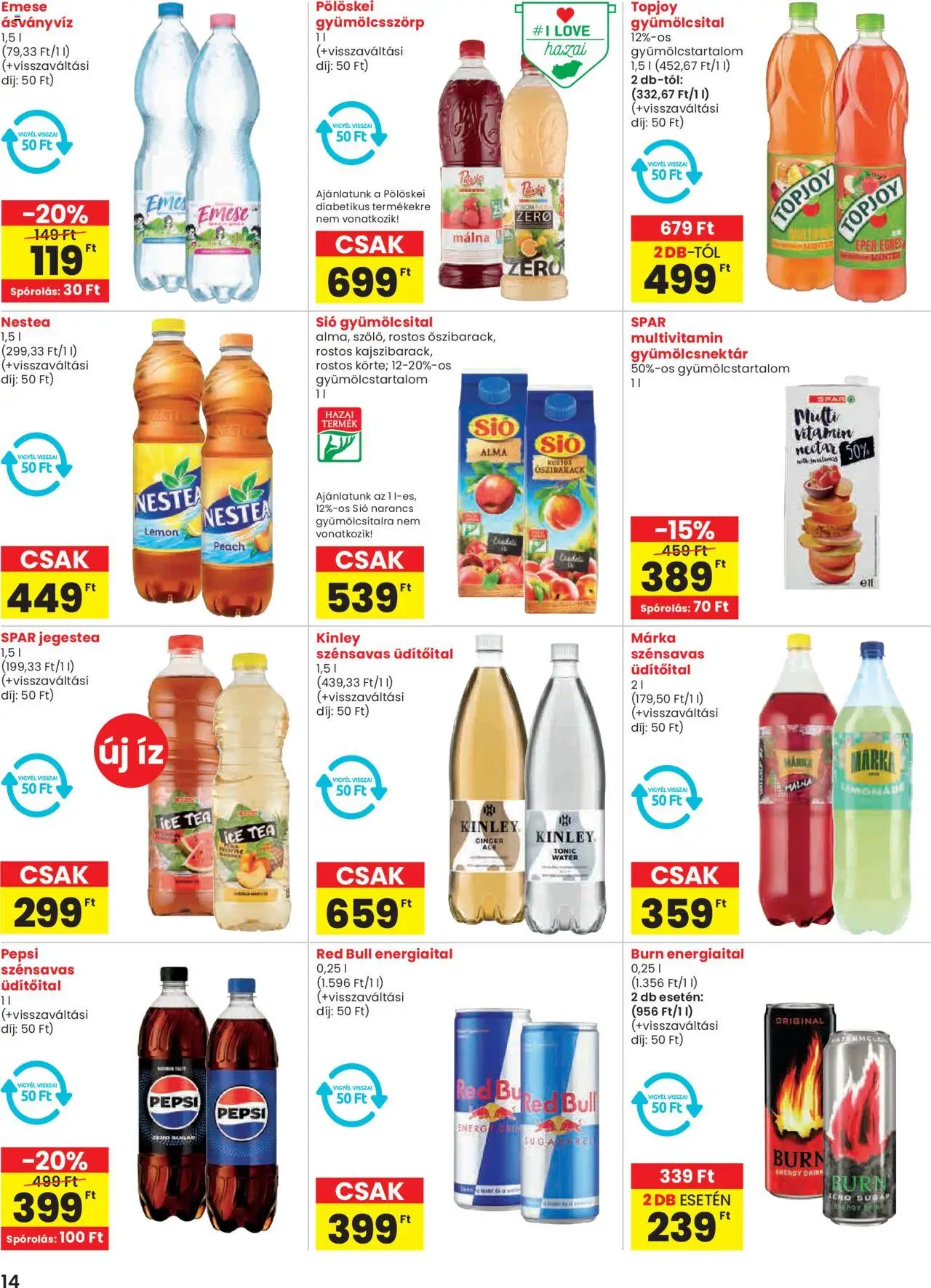 Spar akciós ujság - amely érvényes a következő dátumtól: 28.08.2025 | Oldal: 14 | Termékek: Tonic, Málna, Energiaital, Ice tea