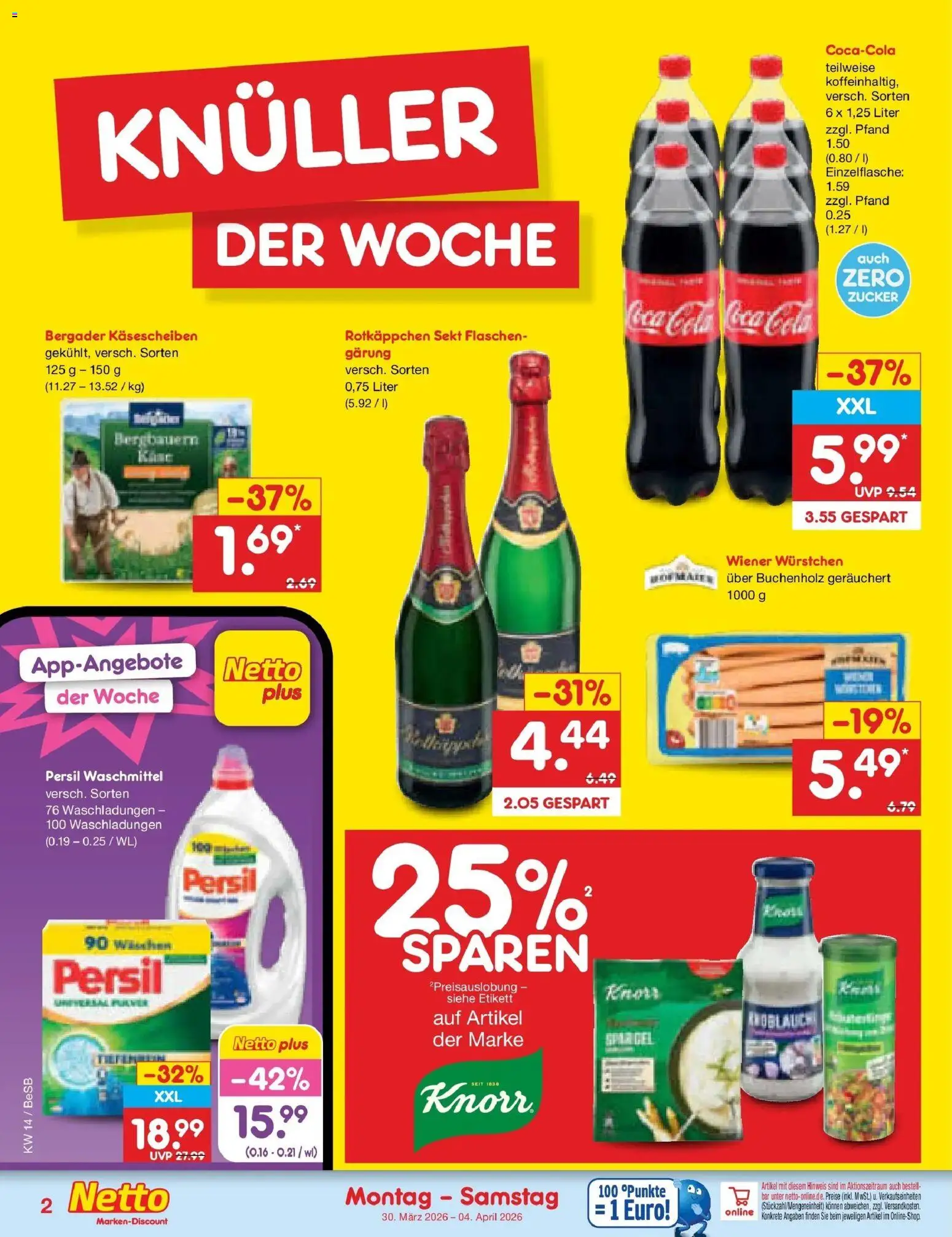 Netto Marken-Discount Prospekt Kremmen	 – gültig ab 29.03.2026 | Seite: 2 | Produkte: Wiener wurstchen, Coca cola, Knoblauch, Persil