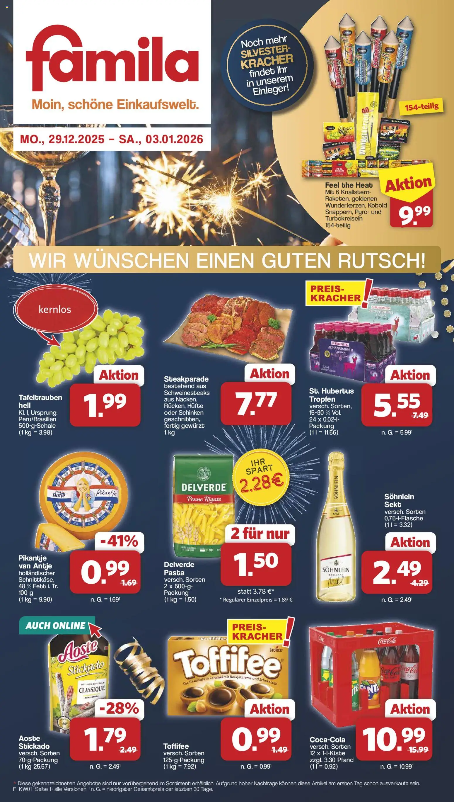 Famila Nordwest Prospekt 	 – gültig ab 29.12.2025 | Seite: 1 | Produkte: Coca cola, Toffifee, Pasta, Schinken