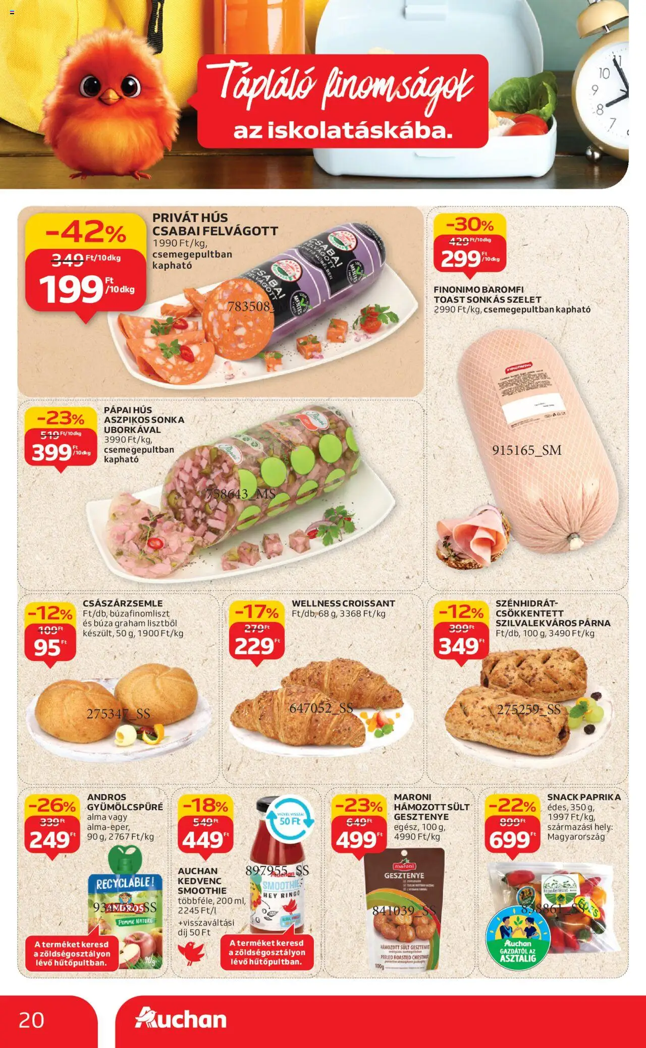Auchan akciós ujság - amely érvényes a következő dátumtól: 28.08.2025 | Oldal: 20 | Termékek: Croissant, Párna, Sonka, Smoothie