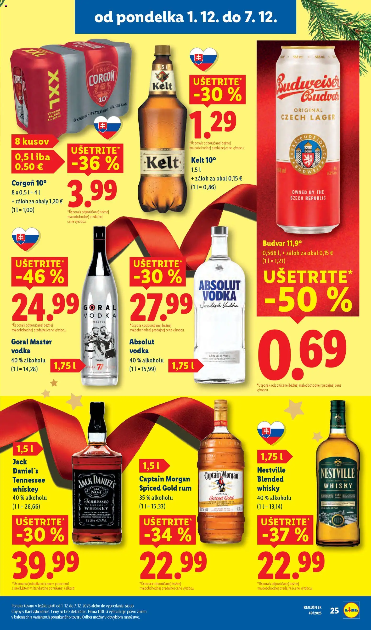 Nové Lidl akcie – leták je platný od 01.12.2025 | Strana: 33 | Produkty: Kelt, Corgoň, Absolut vodka, Rum