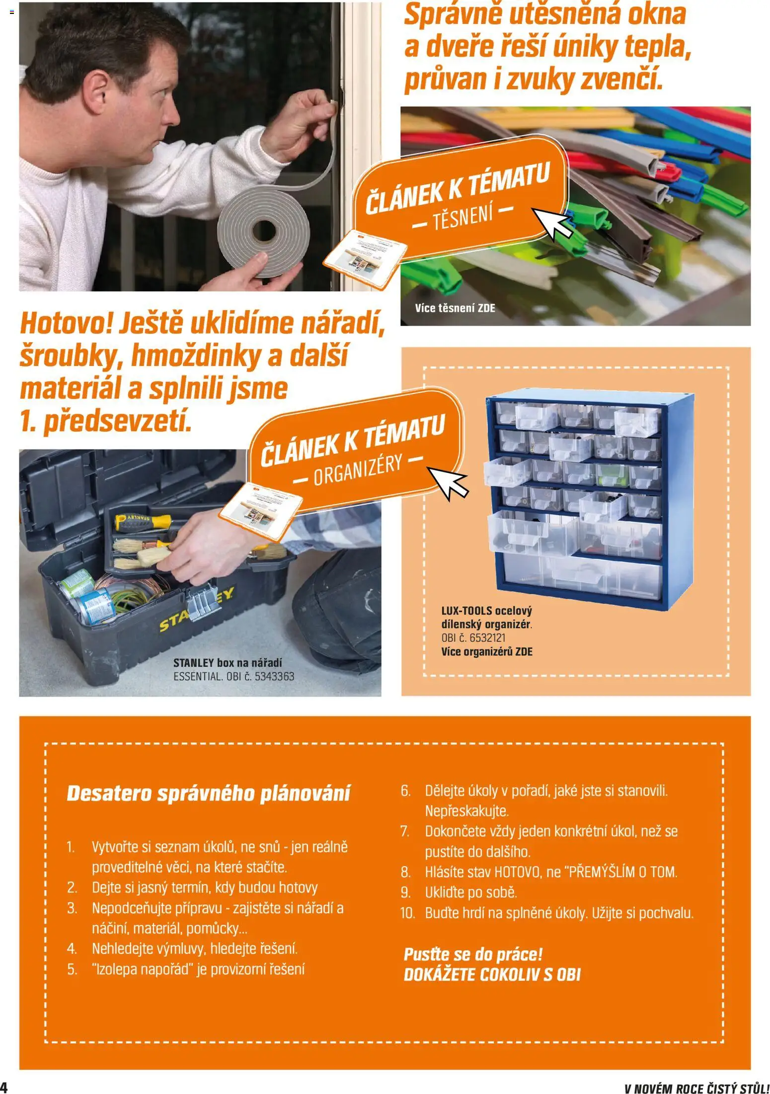 OBI leták - V novém roce čistý stůl! od 15.01.2026 | Strana: 4 | Produkty: Box, Box na nářadí, Nářadí, Stůl