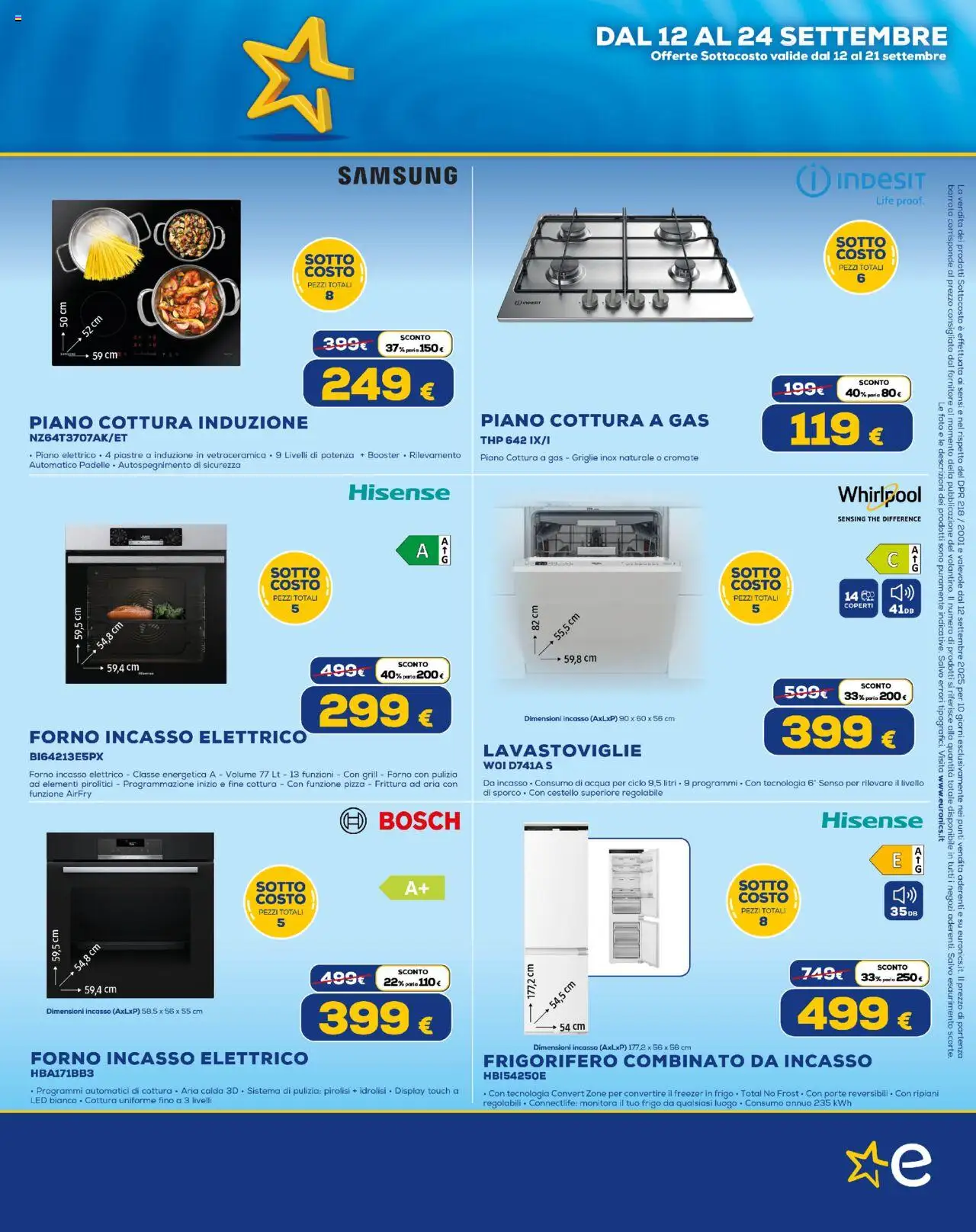 Volantino Euronics del 12.09.2025 | Pagina: 13 | Prodotti: Pizza, Piano cottura, Lavastoviglie, Piano cottura induzione