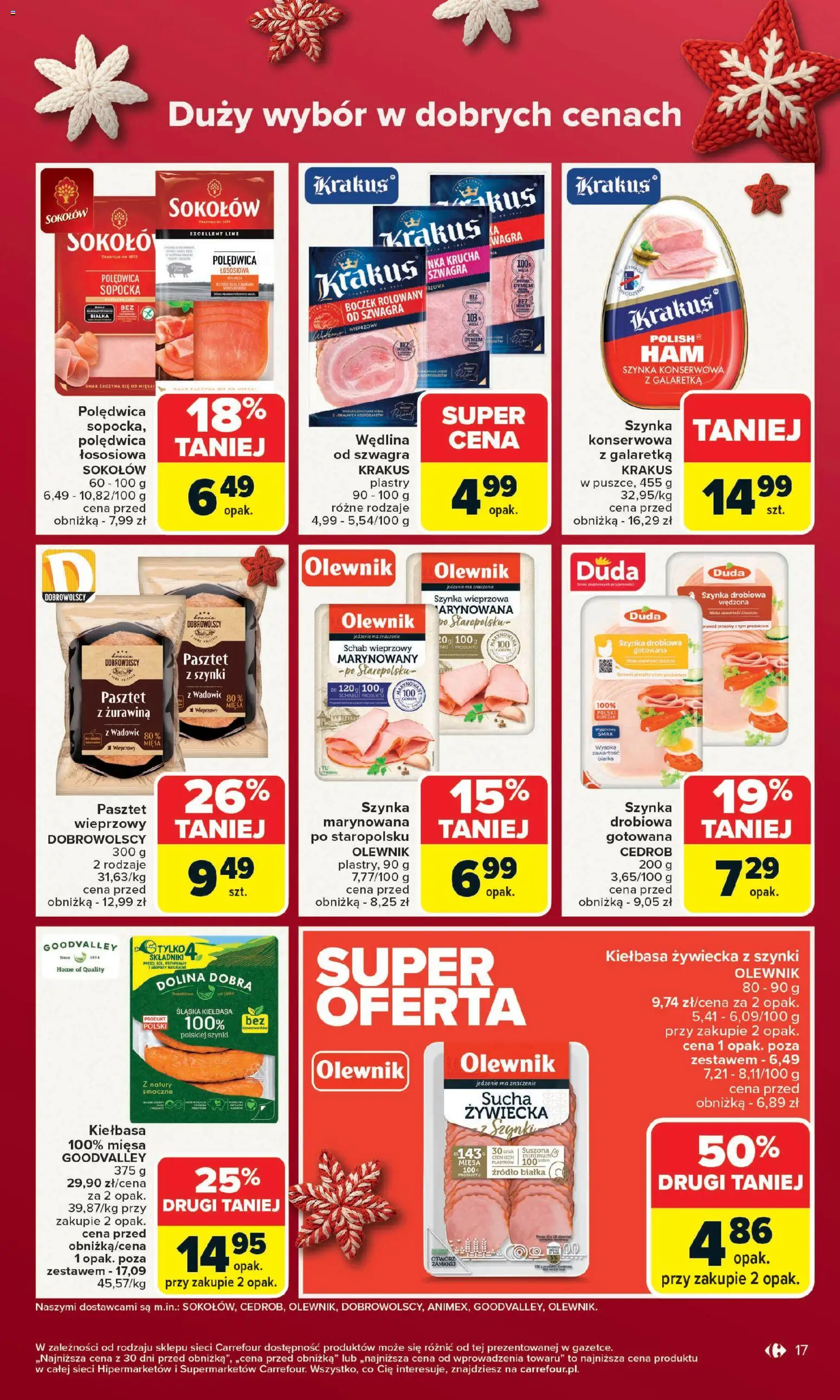 Carrefour Gazetka od 15.12.2025 | Strona: 21 | Produkty: Kiełbasa, Szynka drobiowa, Szynka, Żurawina