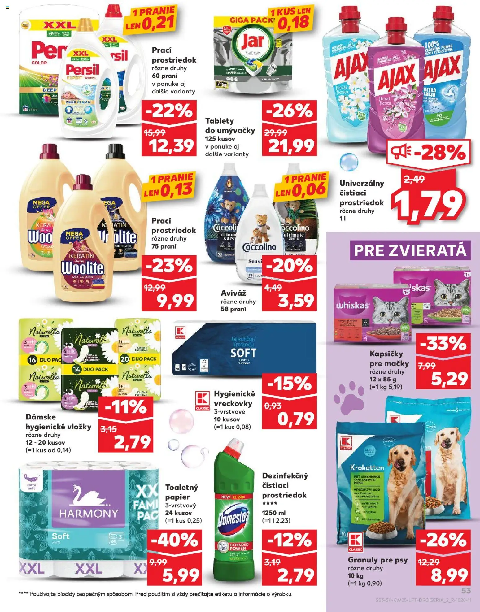 Nové Kaufland akcie – leták je platný od 29.01.2026 | Strana: 53 | Produkty: Toaletný papier, Woolite, Aviváž, Domestos