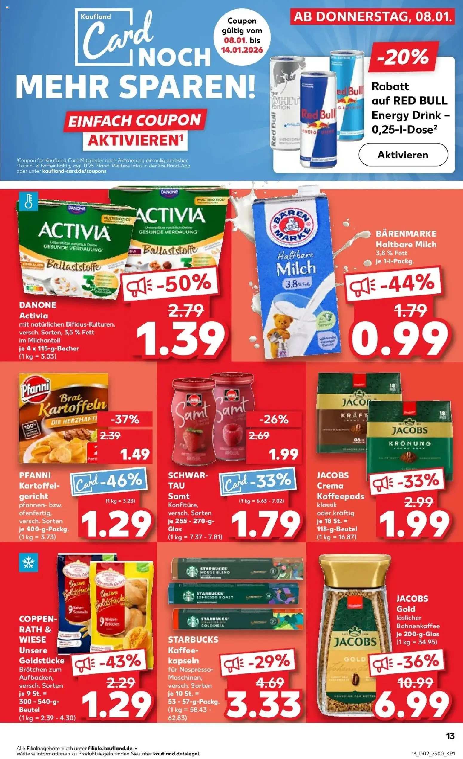 Kaufland prospekt Ludwigsfelde	 – gültig ab 11.01.2026 | Seite: 13 | Produkte: Activia, Kaffeepads, Danone activia, Milch