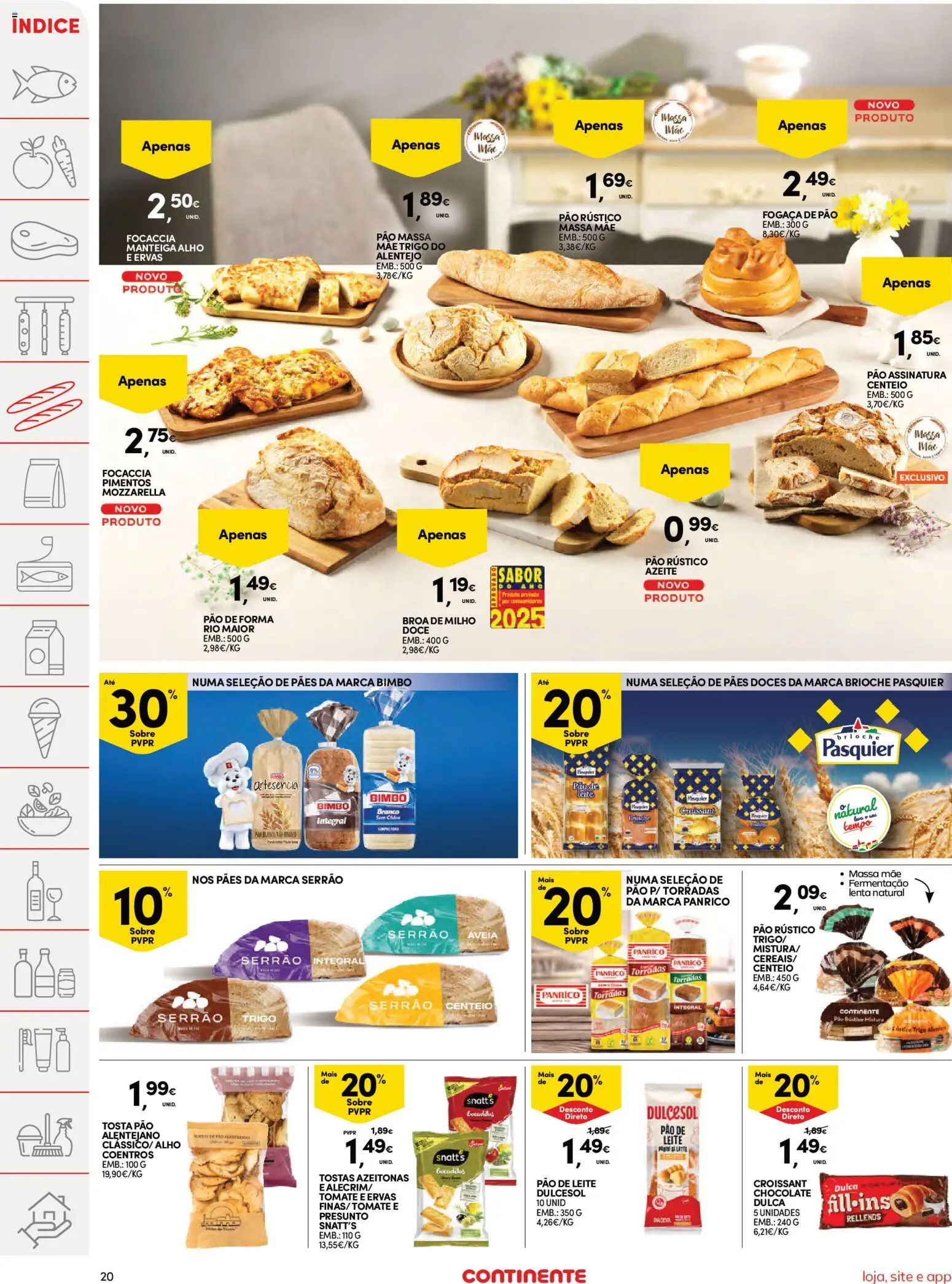Continente Semanal Continente Bom Dia │ válido de 24.03.2026 | Página: 20 | Produtos: Aveia, Pão de forma, Azeite, Massa