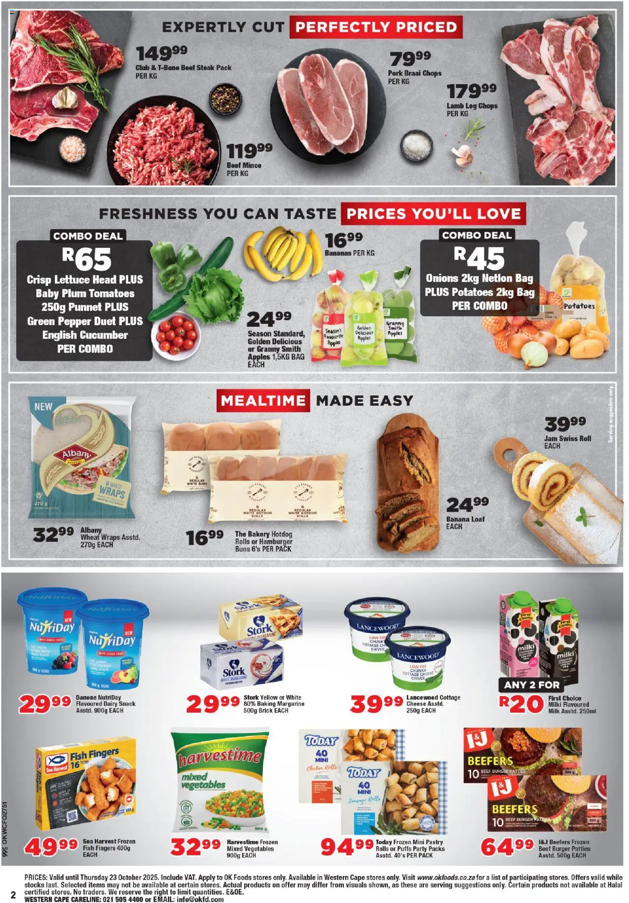 New OK Foods catalogue – valid from 15.10.2025 | Page: 2 | Products: Margarine, Tomatoes, Bananas, Sausage