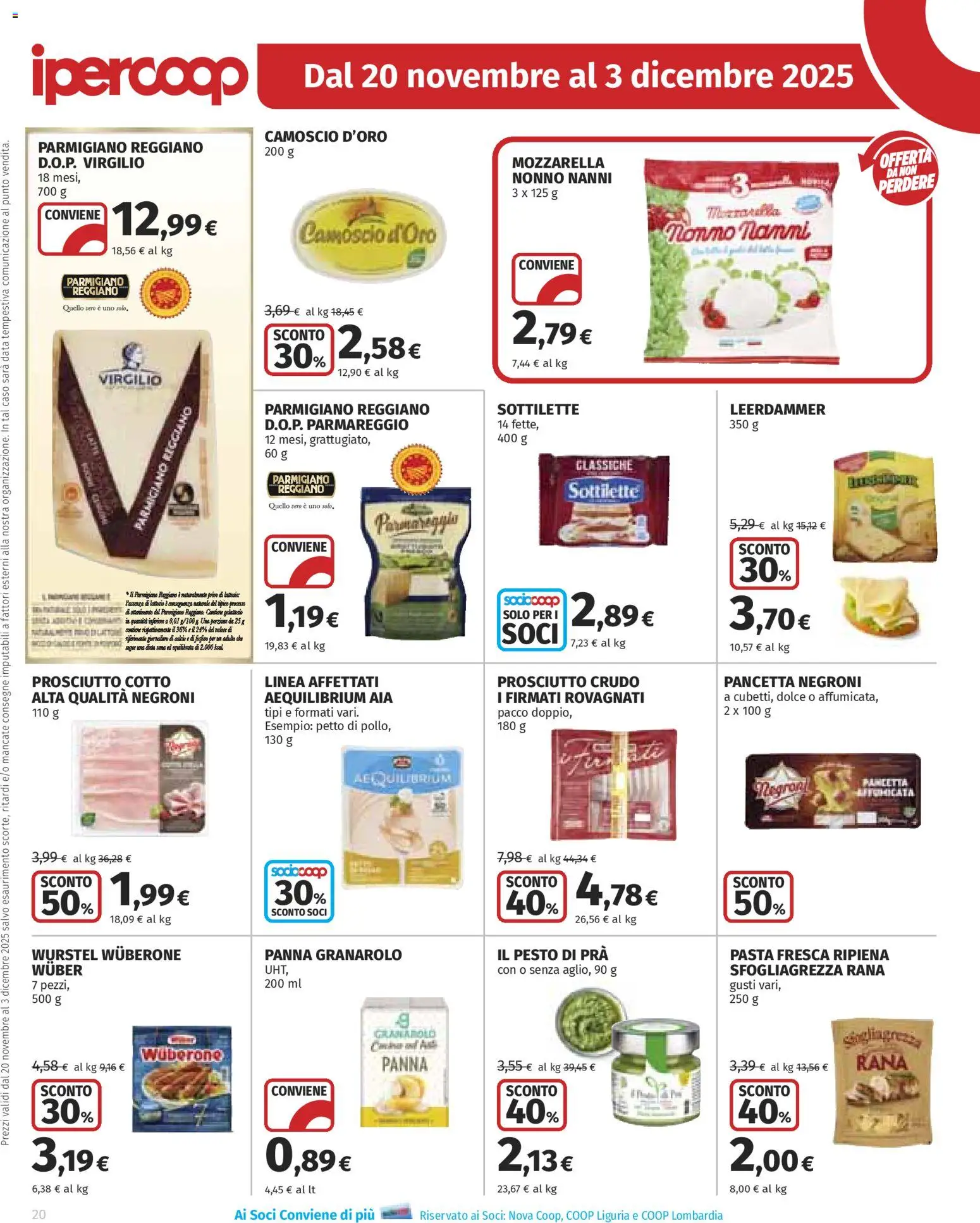 Volantino Ipercoop del 20.11.2025 | Pagina: 20 | Prodotti: Prosciutto Crudo, Pancetta, Pasta, Data