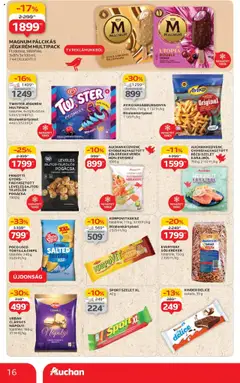 Auchan akciós ujság - amely érvényes a következő dátumtól: 17.07.2025 | Oldal: 16 | Termékek: Zöldségkeverék, Jégkrém, Keksz, Nápolyi