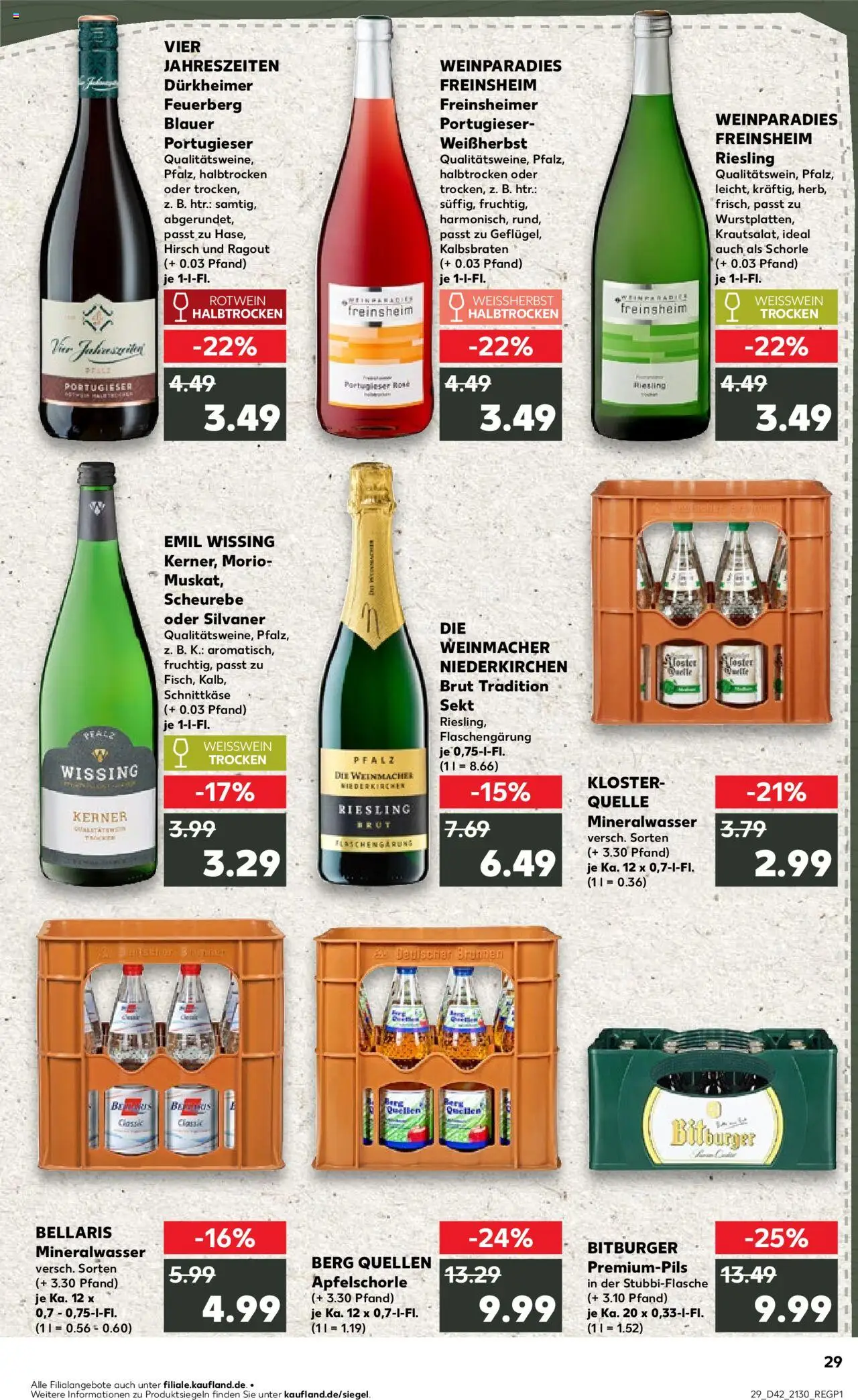 Kaufland prospekt Speyer	 – gültig ab 16.10.2025 | Seite: 29 | Produkte: Bitburger, Rotwein, Sekt, Mineralwasser