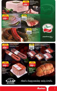 Auchan - Hipermarket márkás akciók - amely érvényes a következő dátumtól: 06.11.2025 | Oldal: 7 | Termékek: Kolbász, Hús, Bacon, Császárszalonna
