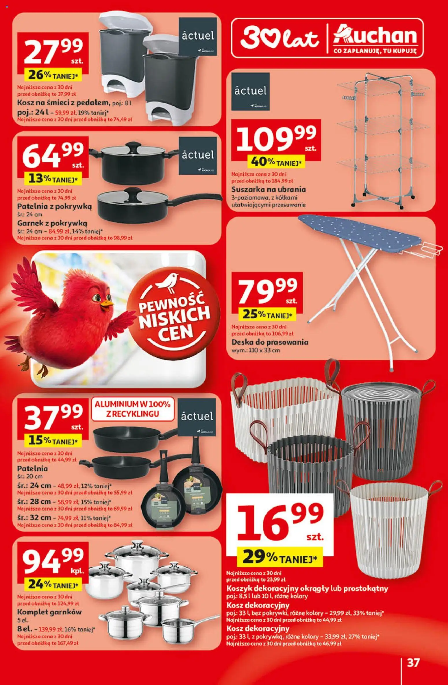 Auchan - Gazetka 30 Lat Hipermarket  od 09.04.2026 | Strona: 37 | Produkty: Ubrania, Suszarka, Garnek, Komplet garnków