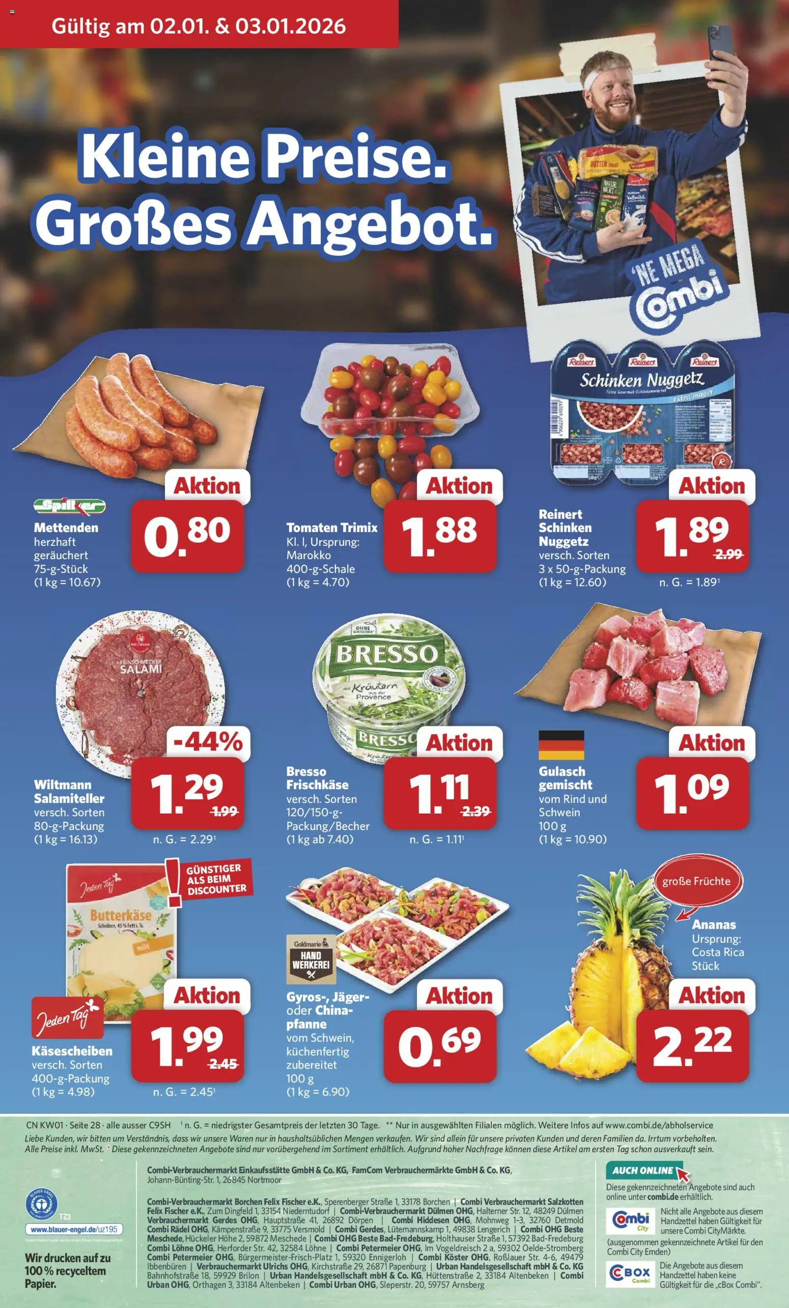 Combi Prospekt 	 – gültig ab 29.12.2025 | Seite: 30 | Produkte: Tomaten, Gulasch, Schinken, Frischkase