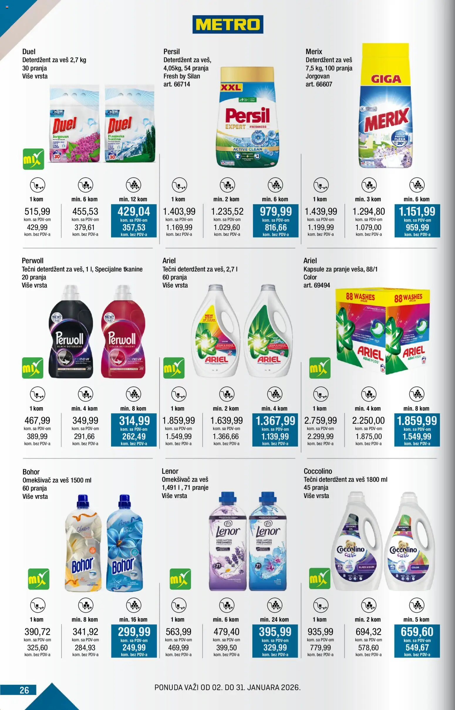 Metro katalog - važi od 02.01.2026 | Strana: 26 | Proizvode: Tečni deterdžent, Ariel, Lenor, Kapsule