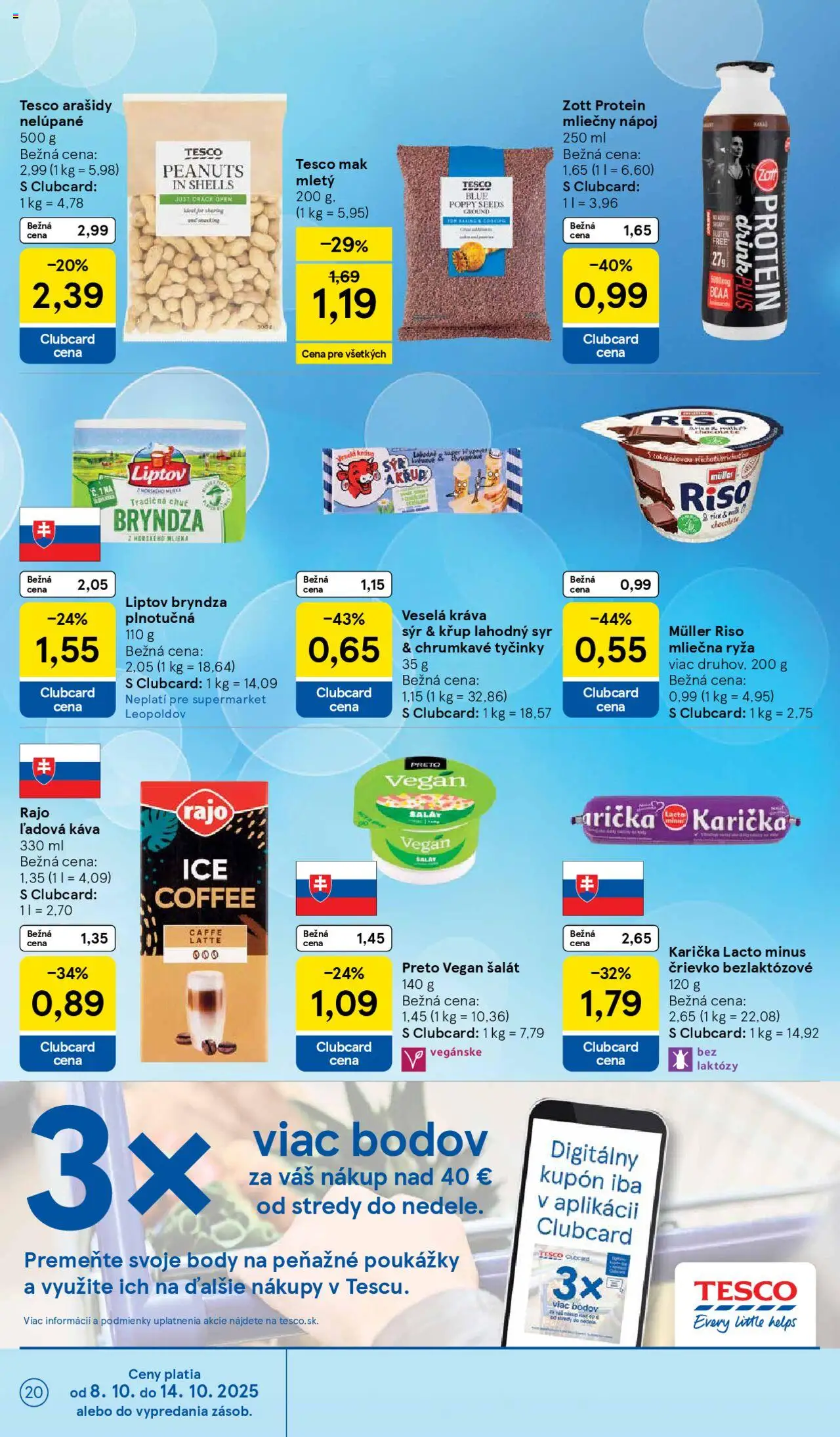 Nové Tesco akcie – leták je platný od 08.10.2025 | Strana: 20 | Produkty: Káva, Ryža, Šalát, Mak