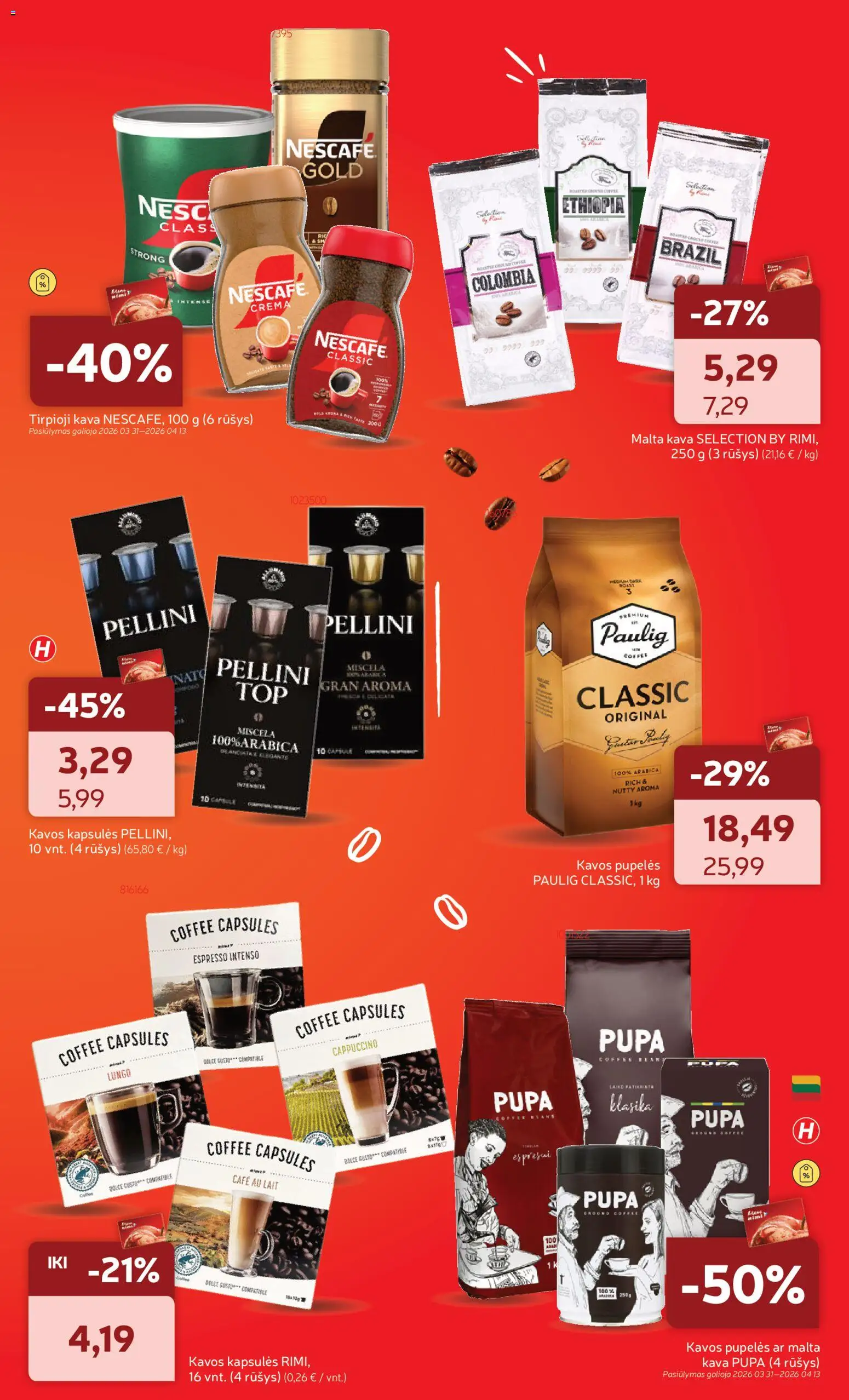 Rimi akcijos nuo 31.03.2026 | Puslapis: 3 | Prekių: Pupelės, Tirpioji kava, Kavos pupelės, Kava