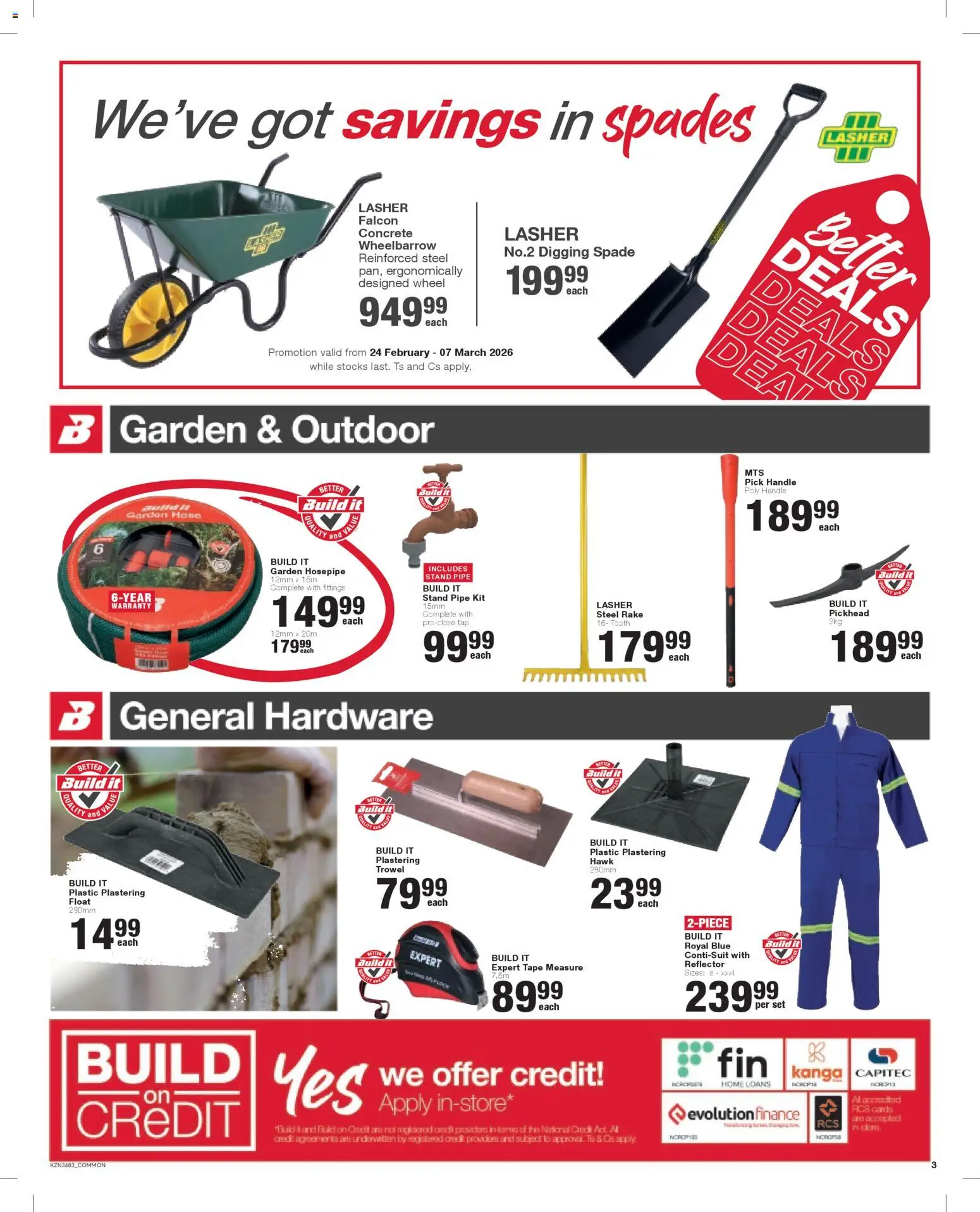 New Build It catalogue – valid from 24.02.2026 | Page: 3 | Products: Tape measure, Wheelbarrow, Tap, Tape