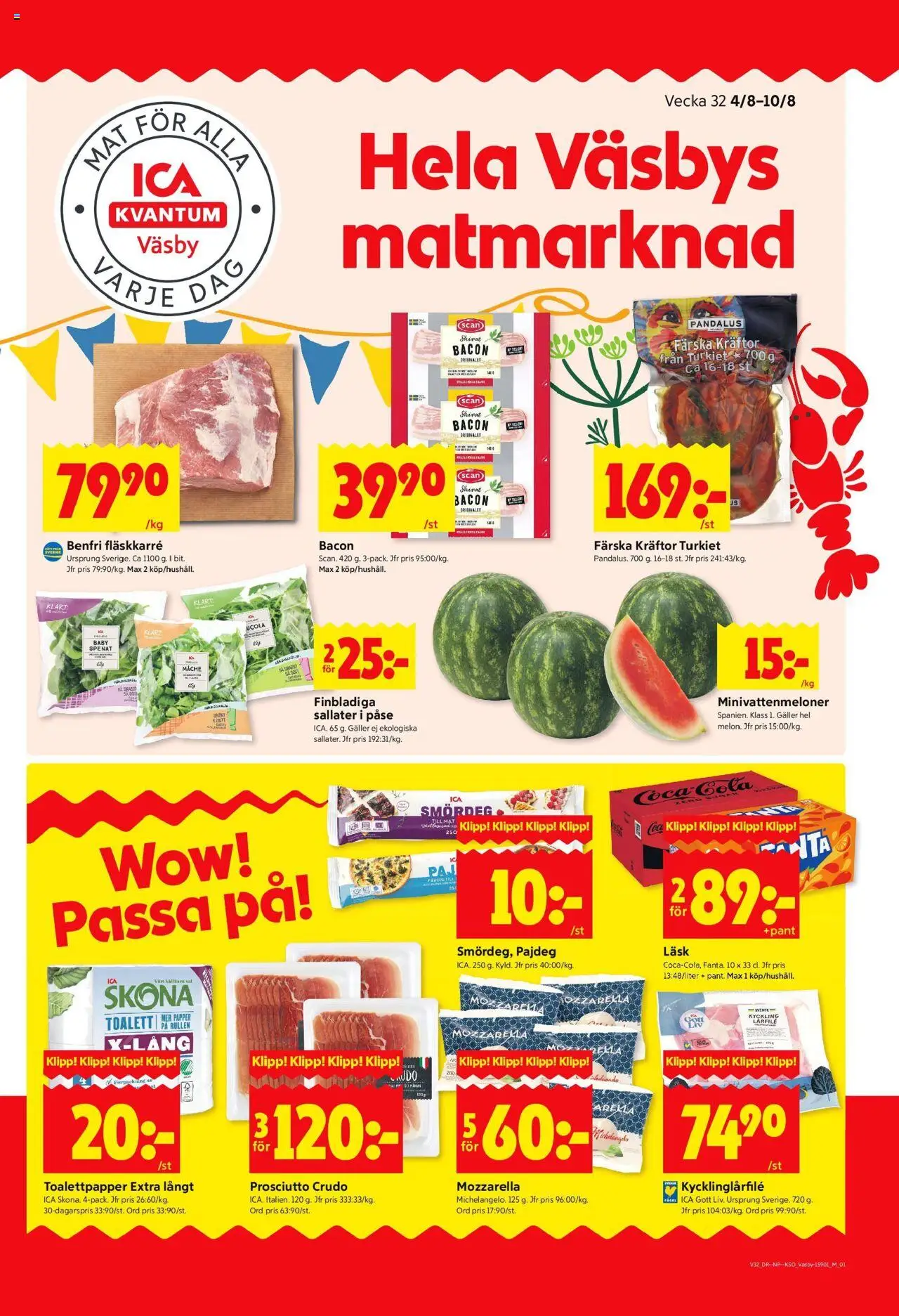 ICA Kvantum reklamblad aktuell från 04.08.2025 | Sida: 1 | Produkter: Toalettpapper, Galler, Toalett, Coca cola