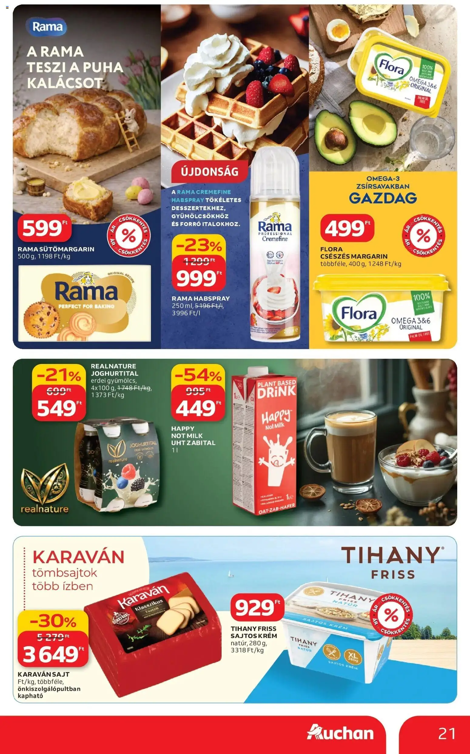 Auchan akciós ujság - amely érvényes a következő dátumtól: 12.03.2026 | Oldal: 21 | Termékek: Margarin, Rama, Tihany, Sajt