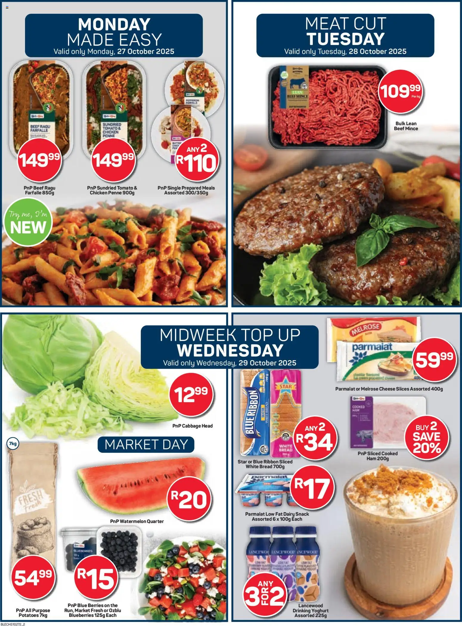 New Pick n Pay catalogue – valid from 27.10.2025 | Page: 2 | Products: Yoghurt, Cheese, Beef, Potatoes