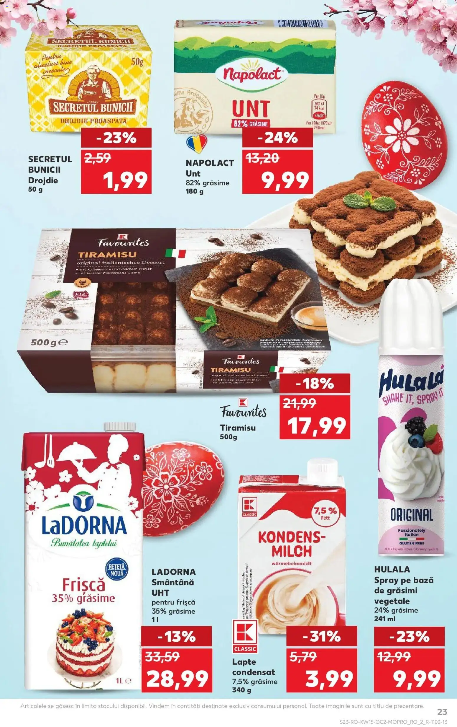 Noul catalog Kaufland – valabil de la 08.04.2026 | Pagină: 23 | Produse: Unt, Tiramisu, Frișcă, Smântână