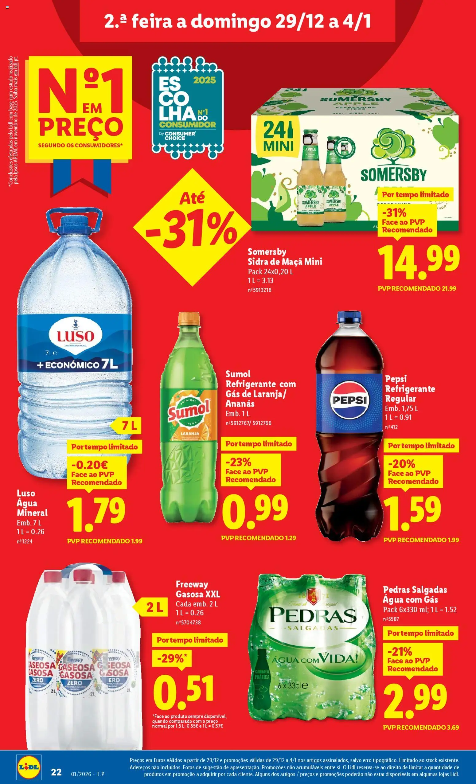 Lidl folheto │ válido de 29.12.2025 | Página: 22 | Produtos: Refrigerante, Base, Somersby, Água com gás