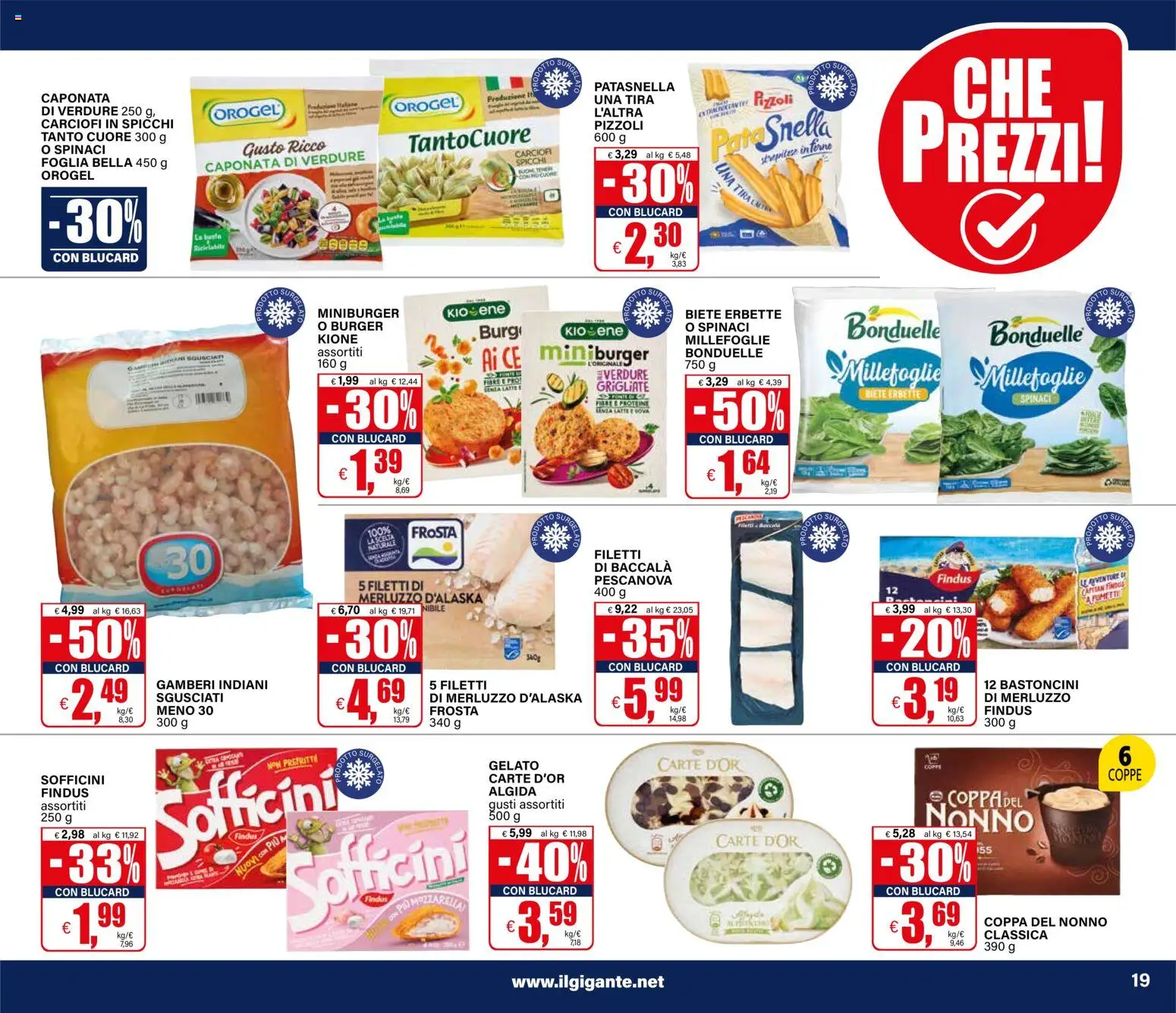 Volantino Il Gigante del 12.03.2026 | Pagina: 19 | Prodotti: Gamberi, Gelato, Spinaci, Carciofi
