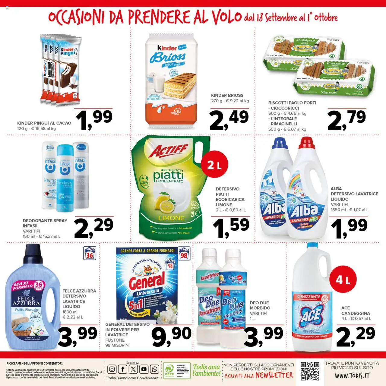 Volantino Todis del 18.09.2025 | Pagina: 20 | Prodotti: Candeggina, Biscotti, Limone, Profumo