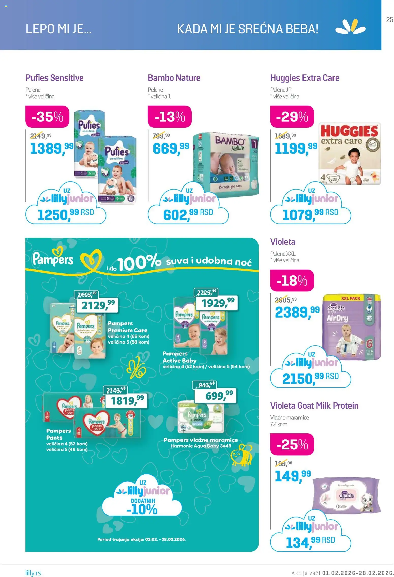 Lilly drogerie katalog - važi od 01.02.2026 | Strana: 25 | Proizvode: Pampers, Protein, Vlažne maramice, Pelene