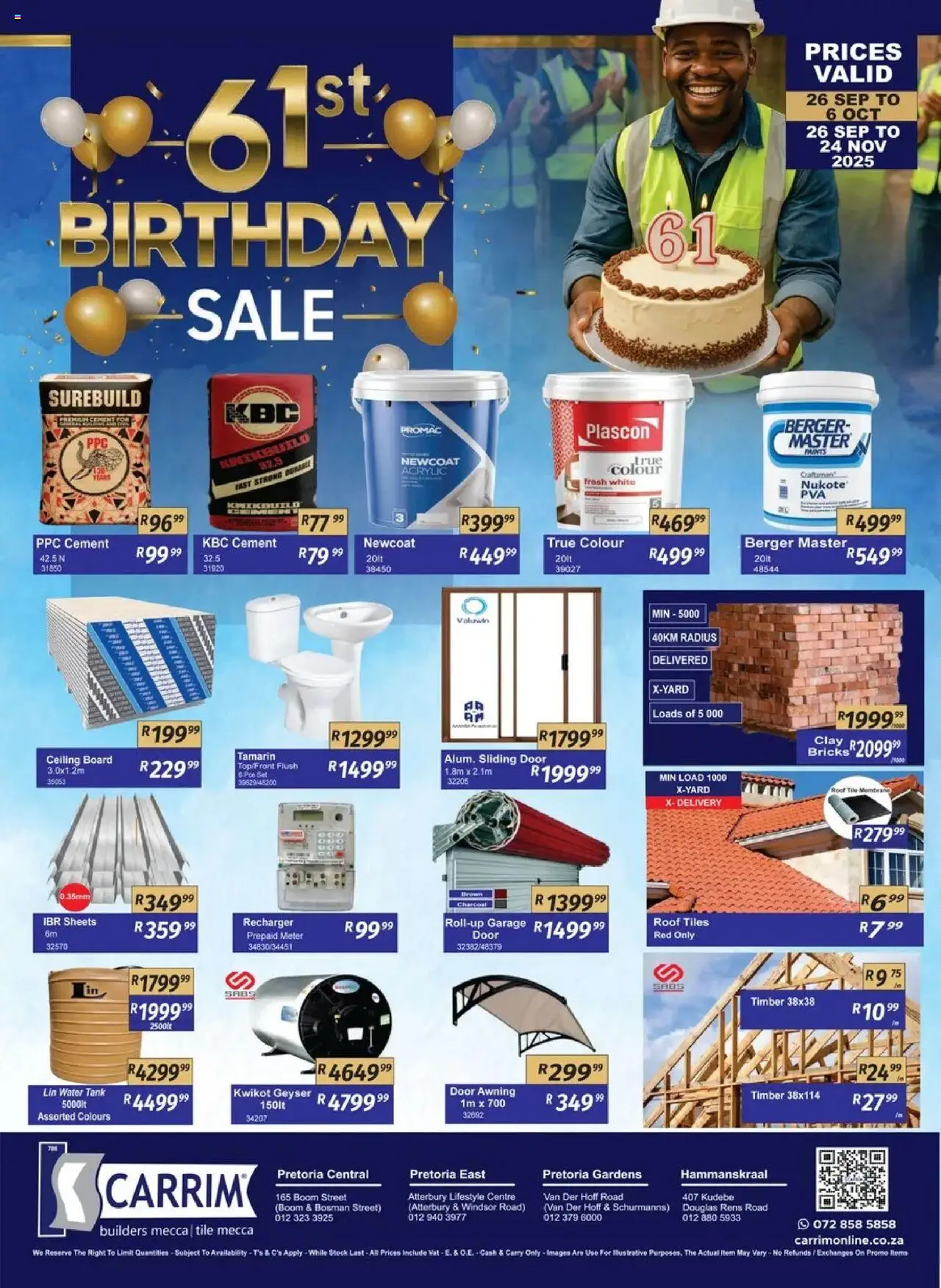 New K. Carrim catalogue – valid from 26.09.2025 | Page: 1 | Products: Tank, Water, Cement, Clay