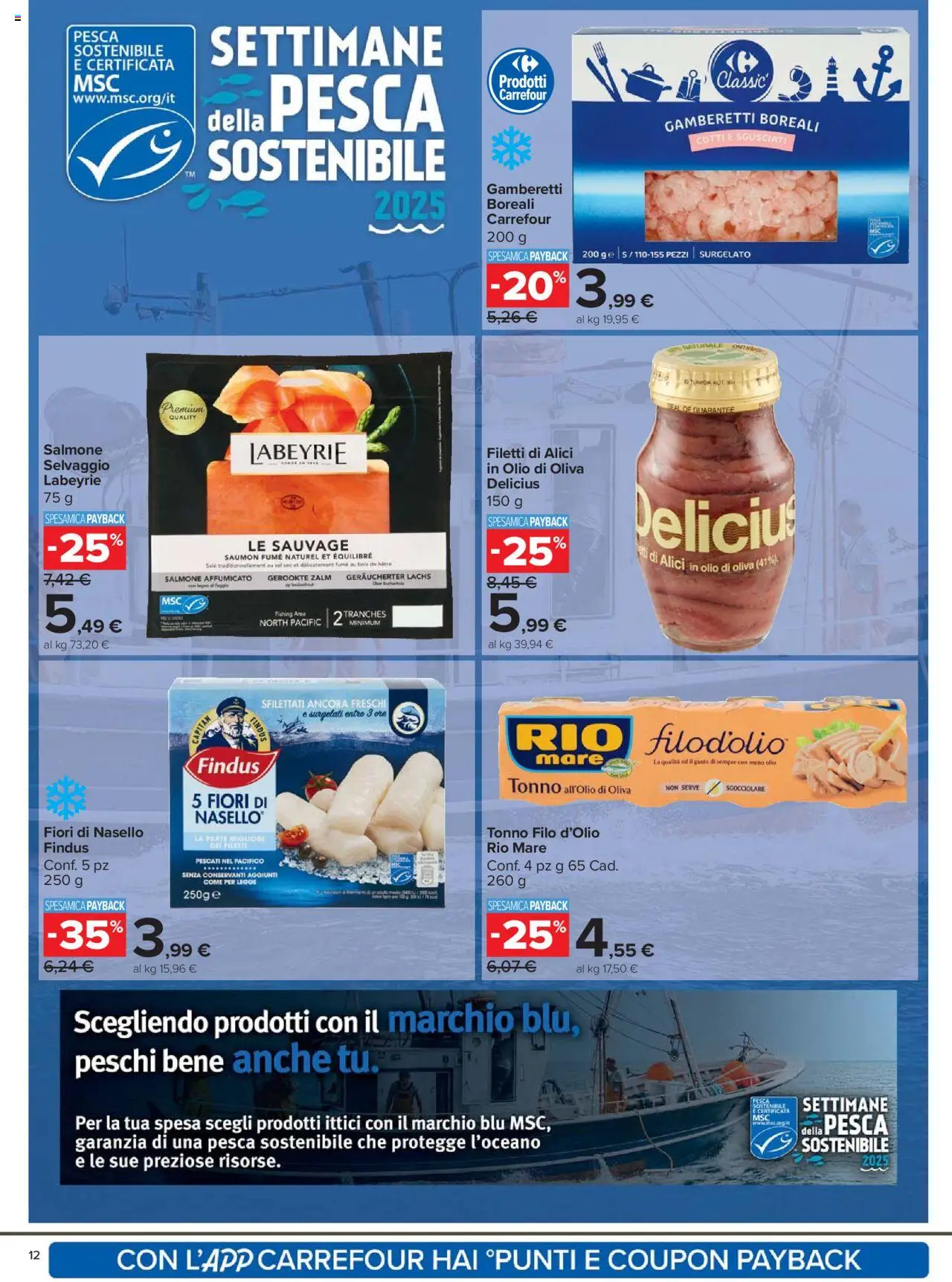 Volantino Carrefour del 20.10.2025 | Pagina: 12 | Prodotti: Salmone affumicato, Sale, Pesca, Nasello