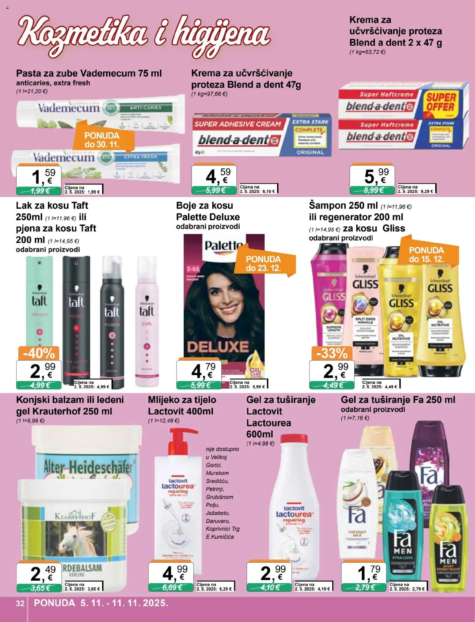 KTC katalog | vrijedi od 05.11.2025 | Stranica: 32 | Proizvodi: Lak za kosu, Mlijeko, Gel za tuširanje, Krema