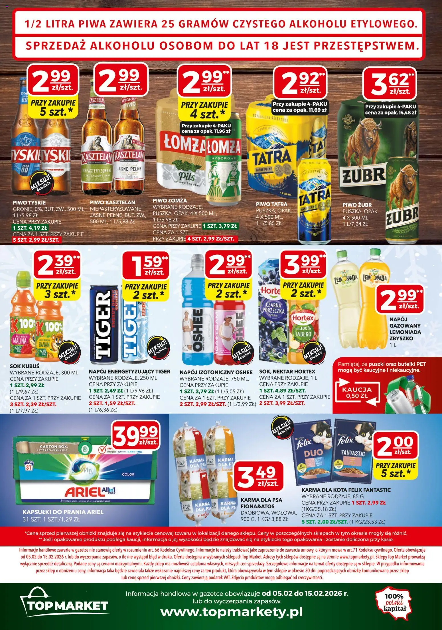 Top Market Gazetka mini od 05.02.2026 | Strona: 4 | Produkty: Top, Ariel, Kapsułki do prania, Piwo