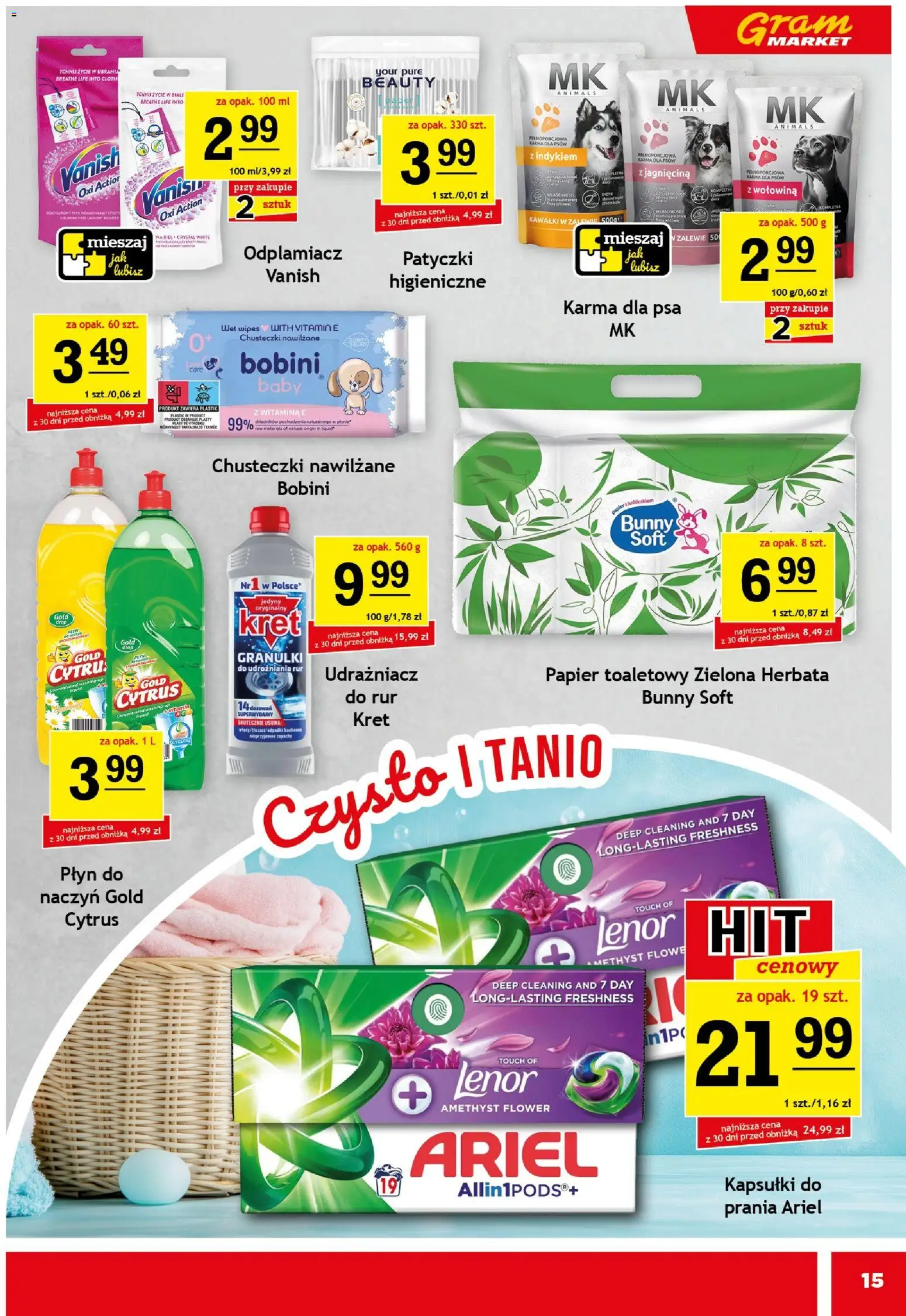Gram Market Gazetka od 28.01.2026 | Strona: 15 | Produkty: Ariel, Karma dla psa, Herbata, Wołowina