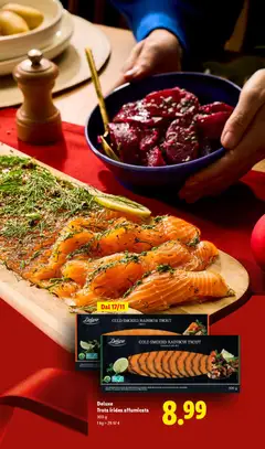 Anteprima del volantino Deluxe Trota iridea affumicata, Cold-smoked rainbow trout, 300 g valido a partire dal 24.10.2025 | Pagina: 15 | Prodotti: Trota, The