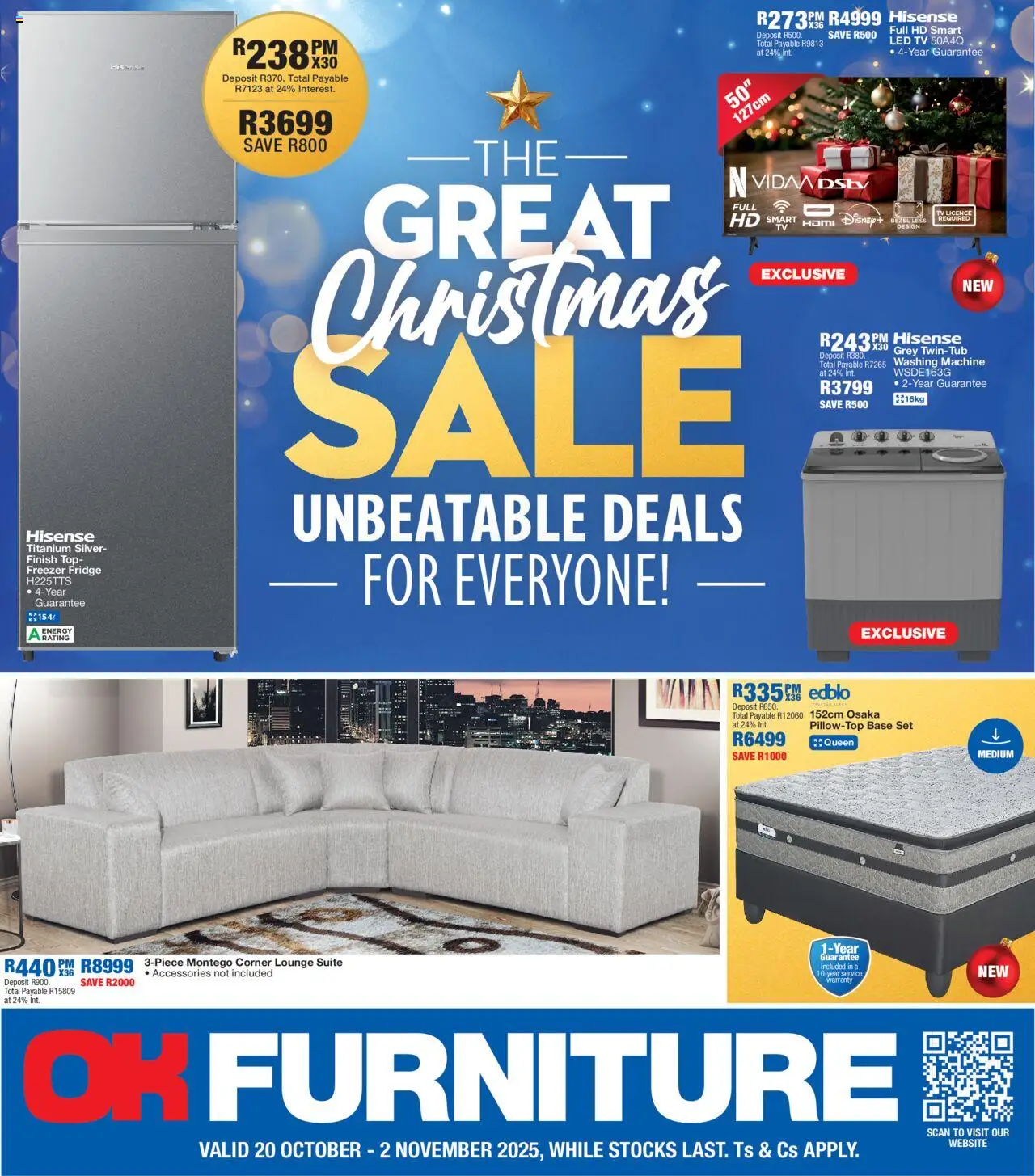 New OK Furniture catalogue – valid from 20.10.2025 | Page: 1 | Products: Freezer, TV, Freezer fridge, Lounge suite