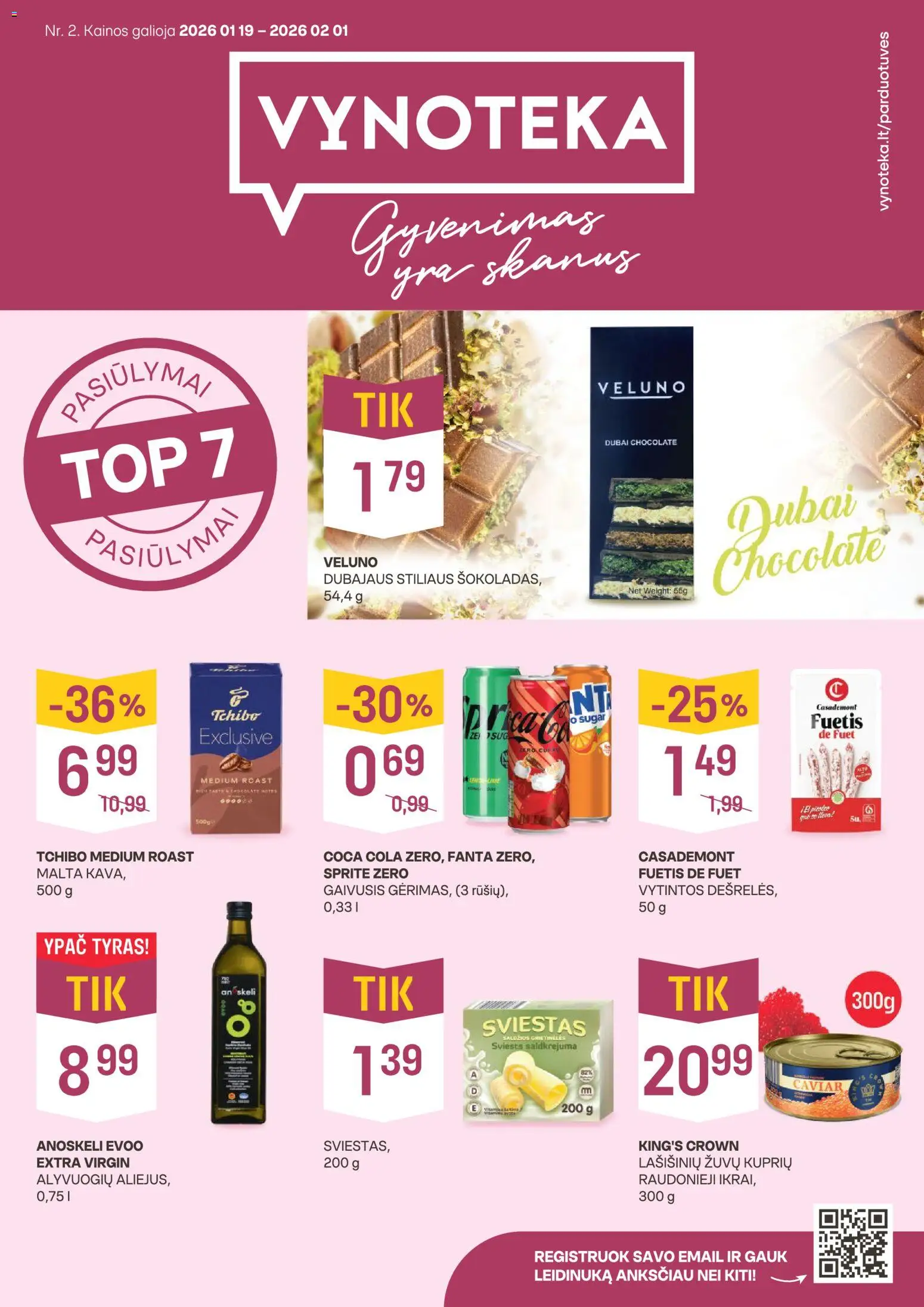 VYNOTEKA akcijos nuo 19.01.2026 | Puslapis: 1 | Prekių: Sviestas, Kava