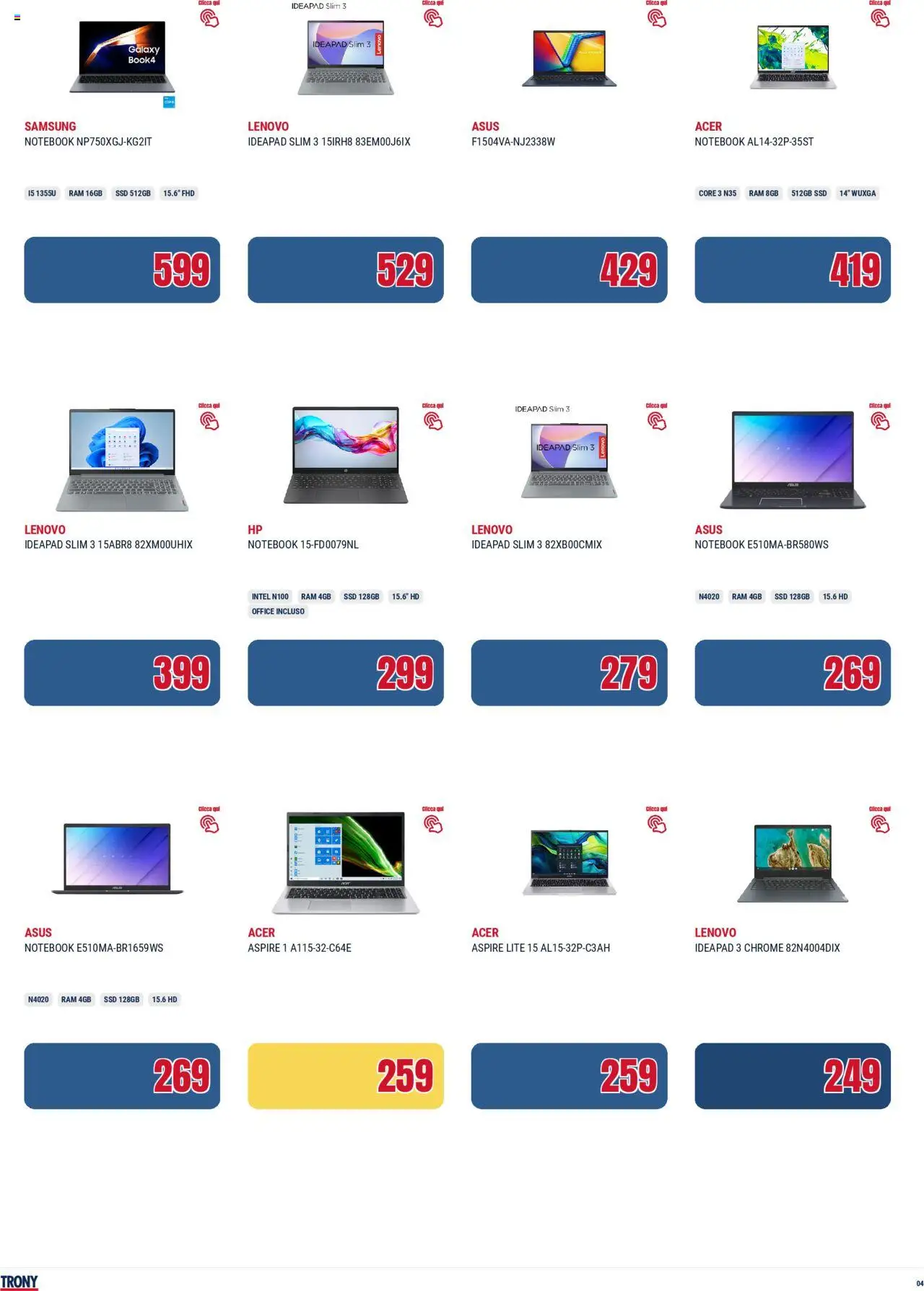 Volantino Trony del 03.07.2025 | Pagina: 4 | Prodotti: Notebook, Samsung